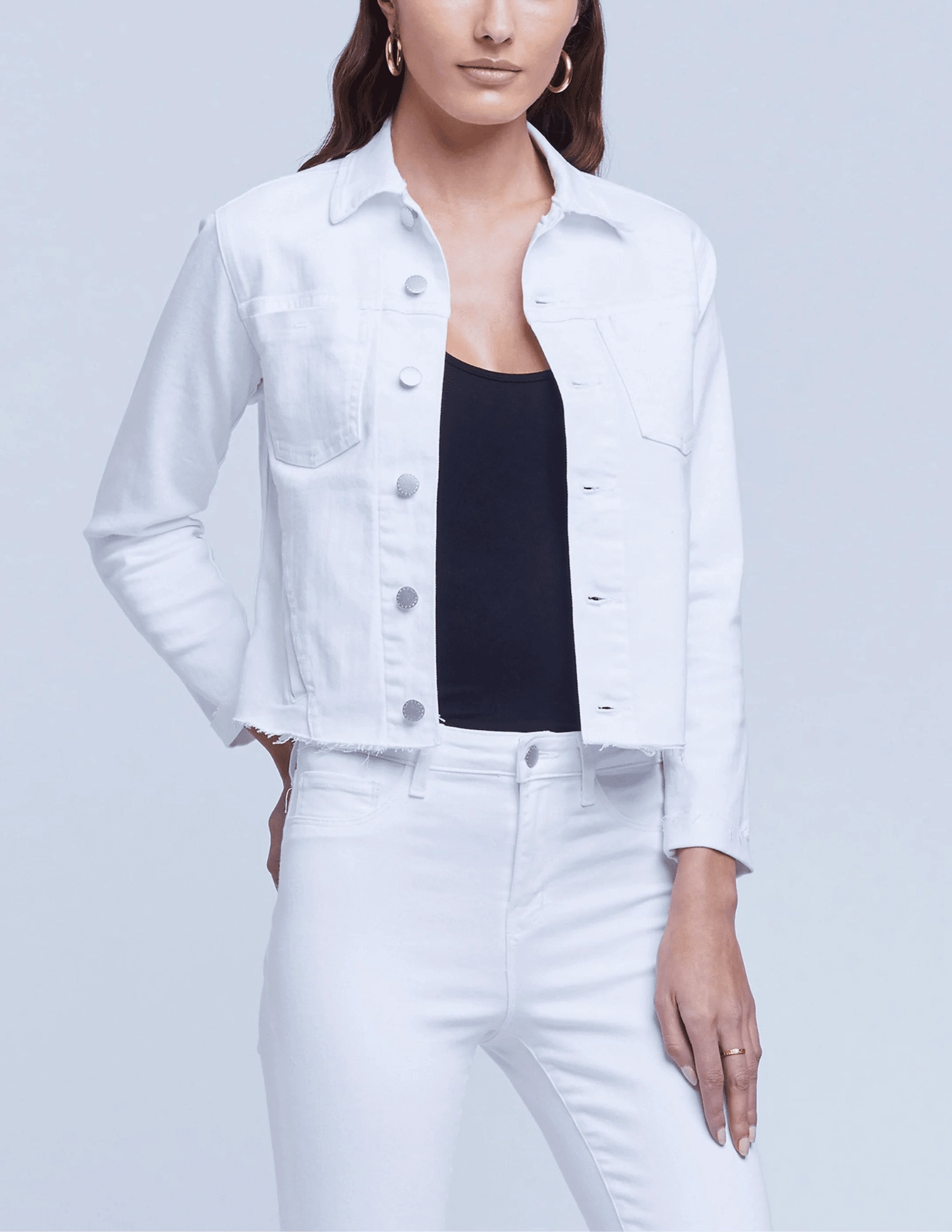 Flexible Cuffs L'AGENCE Janelle Slim Raw Jacket in Blanc