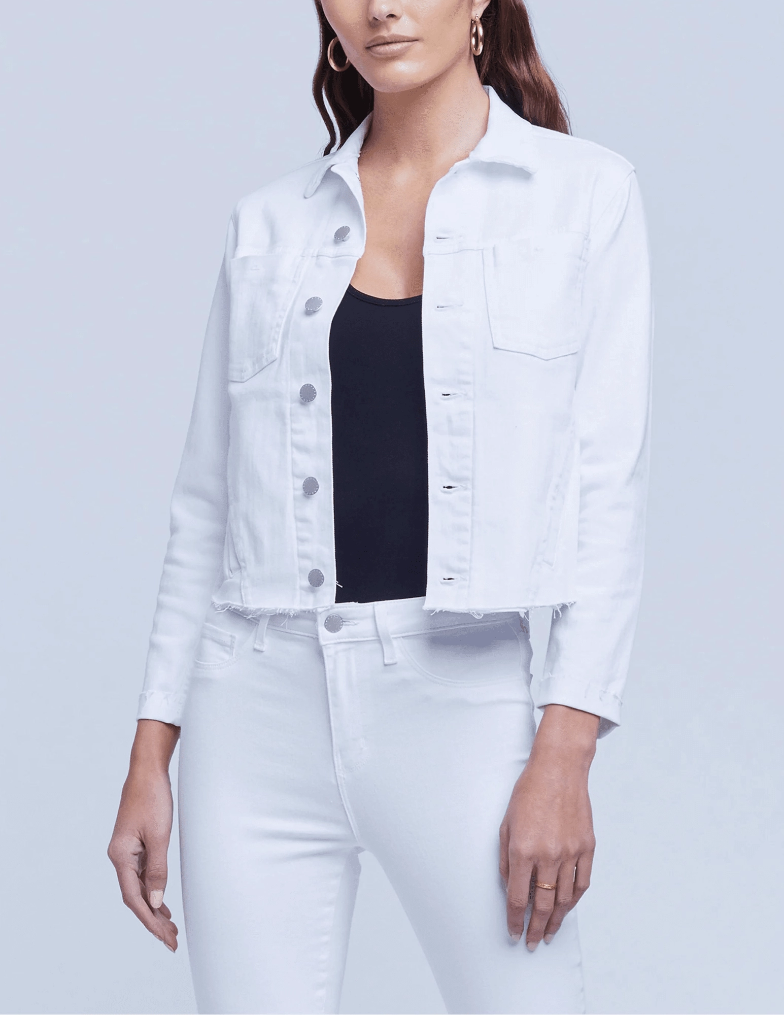L'AGENCE Janelle Slim Raw Jacket in Blanc Wet Wicking