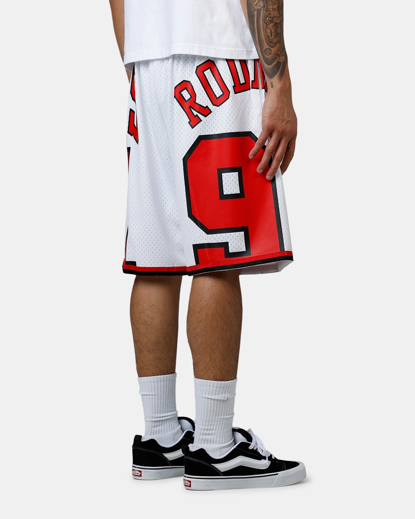 NonRestrictive VentilatedMeshPaneling Mitchell & Ness Chicago Bulls Dennis Rodman Maxxed Out Shorts White/Red