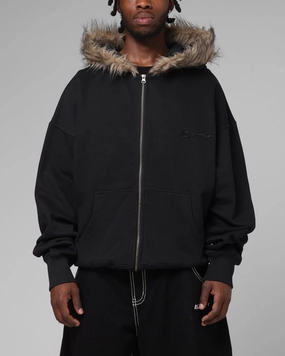 Tactile Soft Texture Loiter Purity Zip Hoodie Black