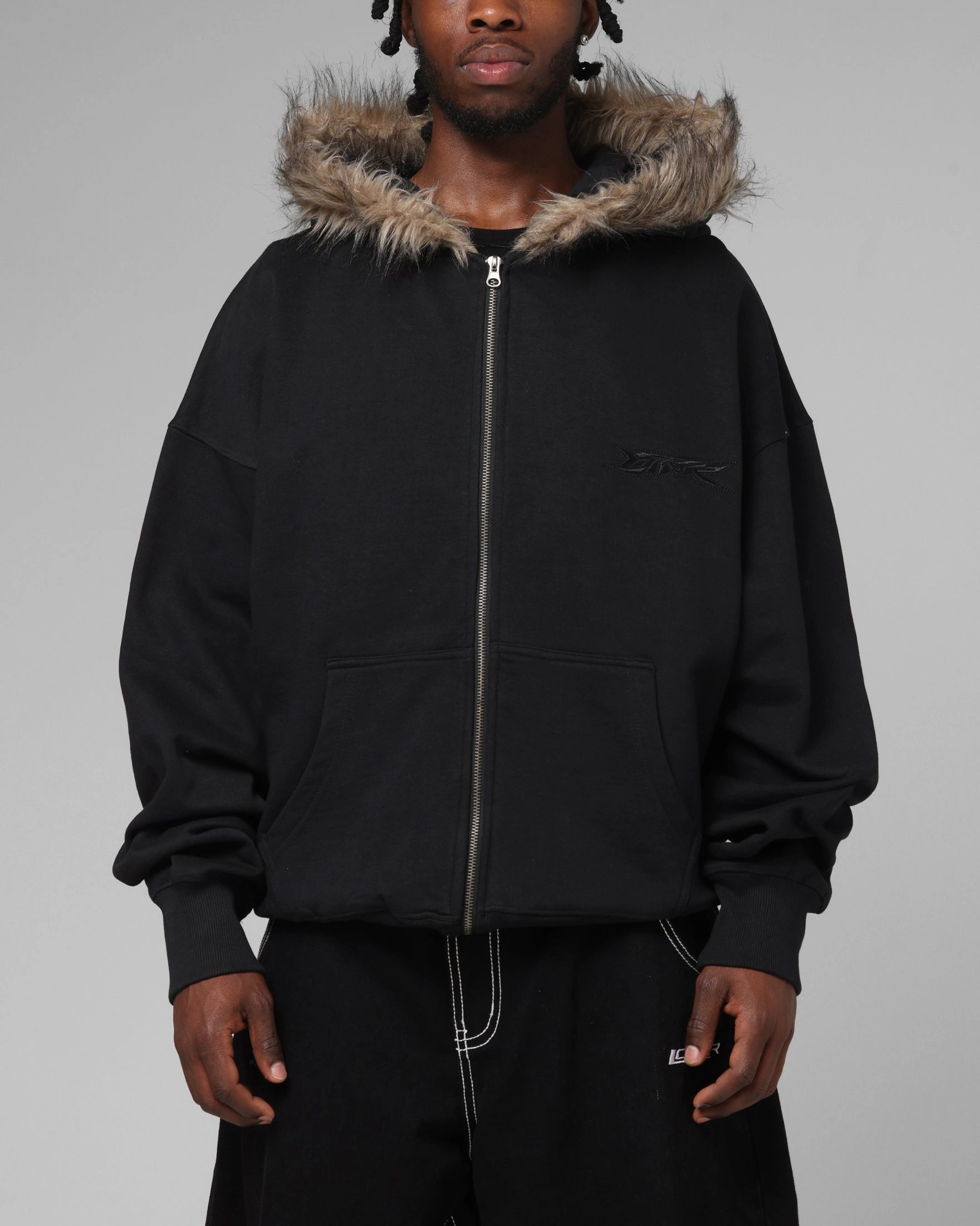 Tactile Soft Texture Loiter Purity Zip Hoodie Black