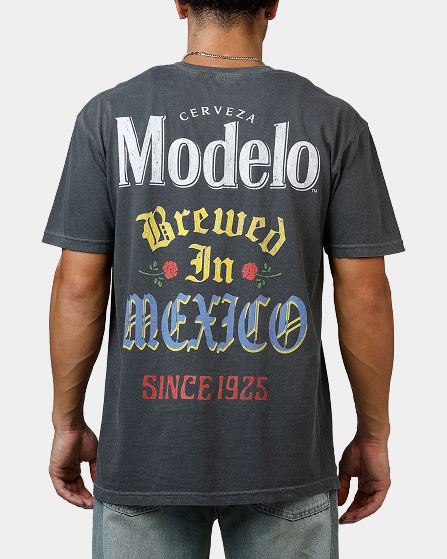 Stretch Fit Top Light Reflective Printing Ripple X Modelo Since 1925 T-Shirt Washed Black