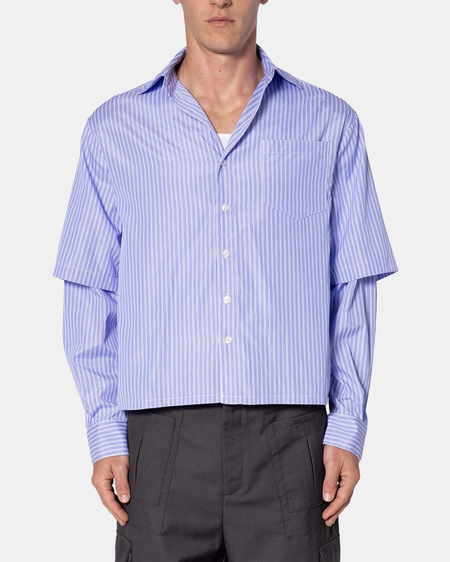 MNML Double Layer Pinstripe Shirt Blue AntiSnag Fabric