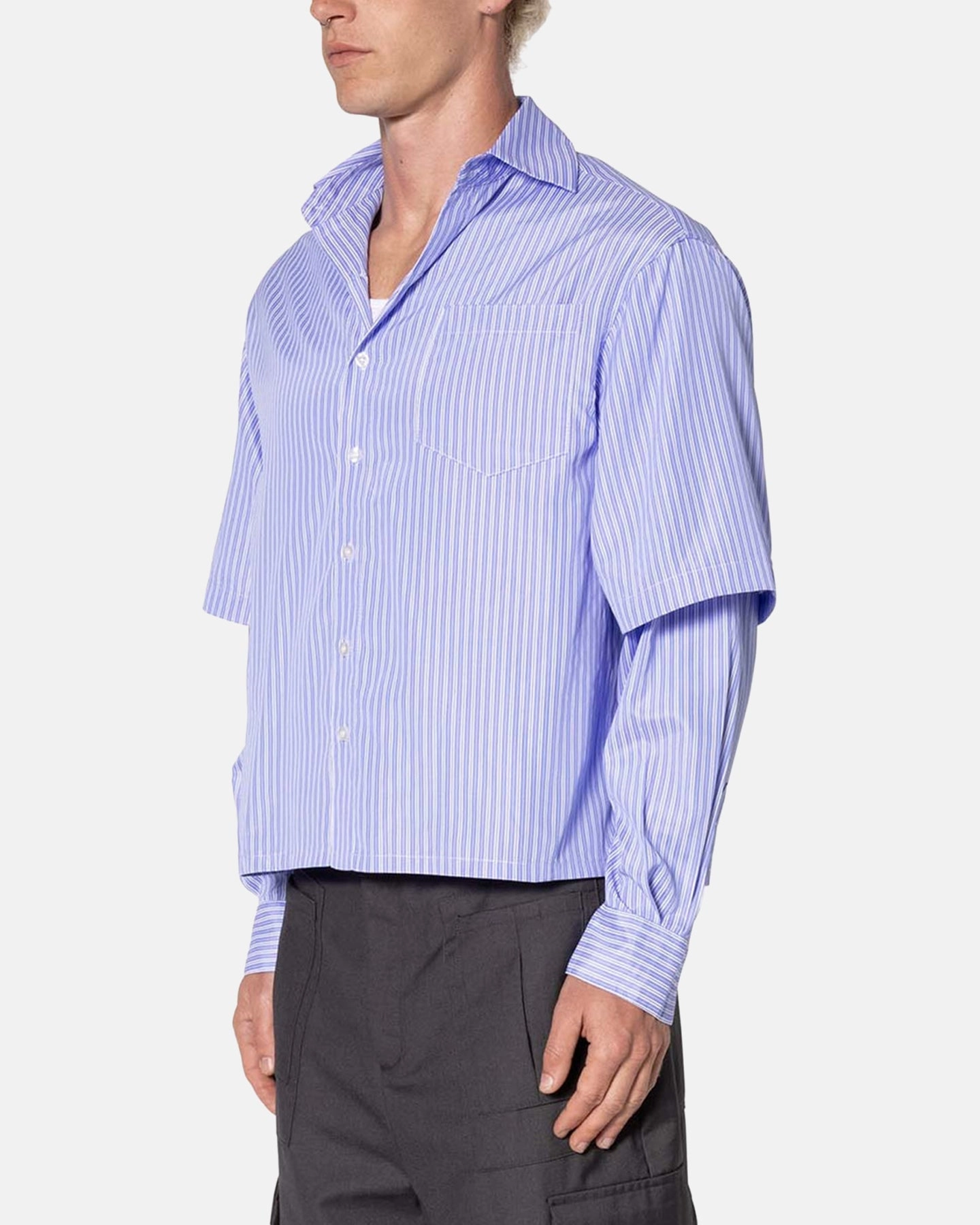 MNML Double Layer Pinstripe Shirt Blue Comfortable Look
