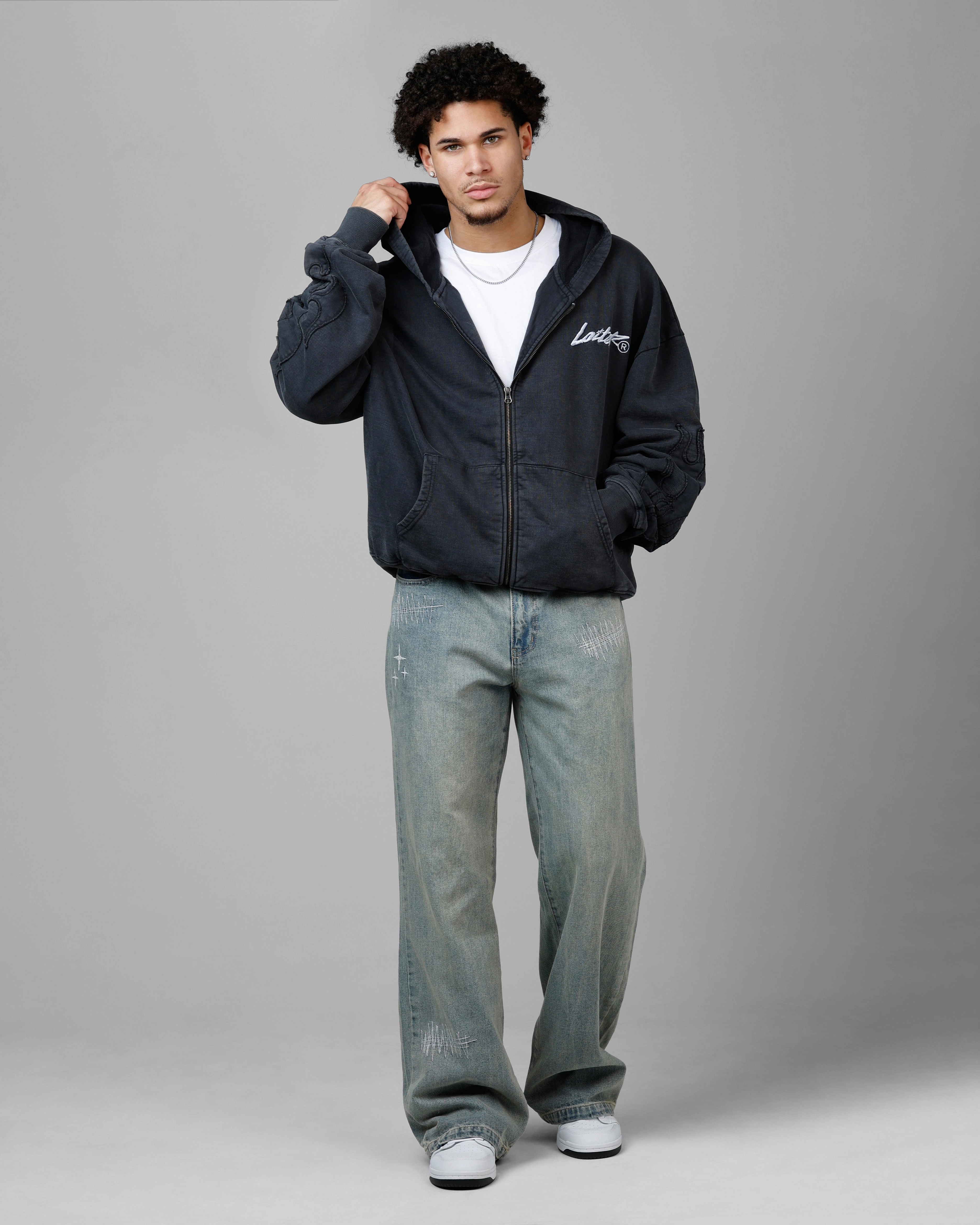 Eco Friendly Material NonIrritating Stitching Loiter Inferno Hoodie Washed Black