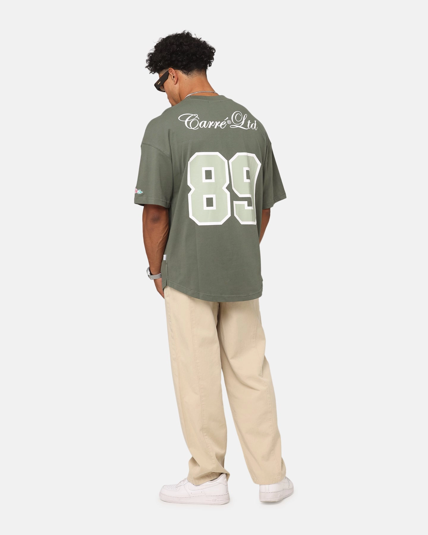 Reinforced Shoulder Panels Carre Hitta Grid Iron T-Shirt Green