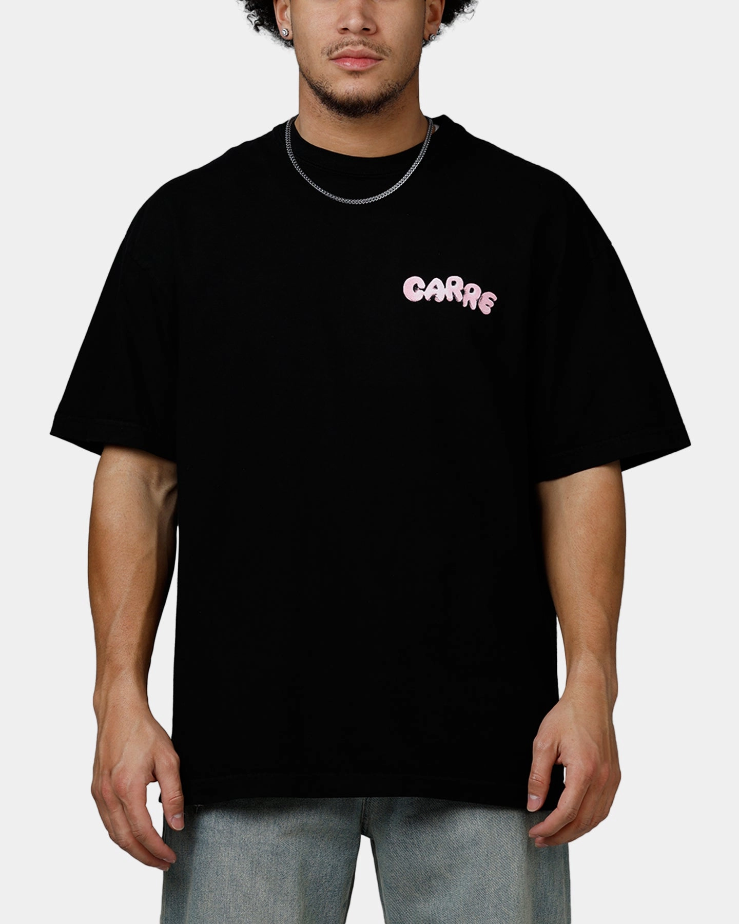 Carre Melted T-Shirt Black Layered Placket Design Ribbed Trim Details