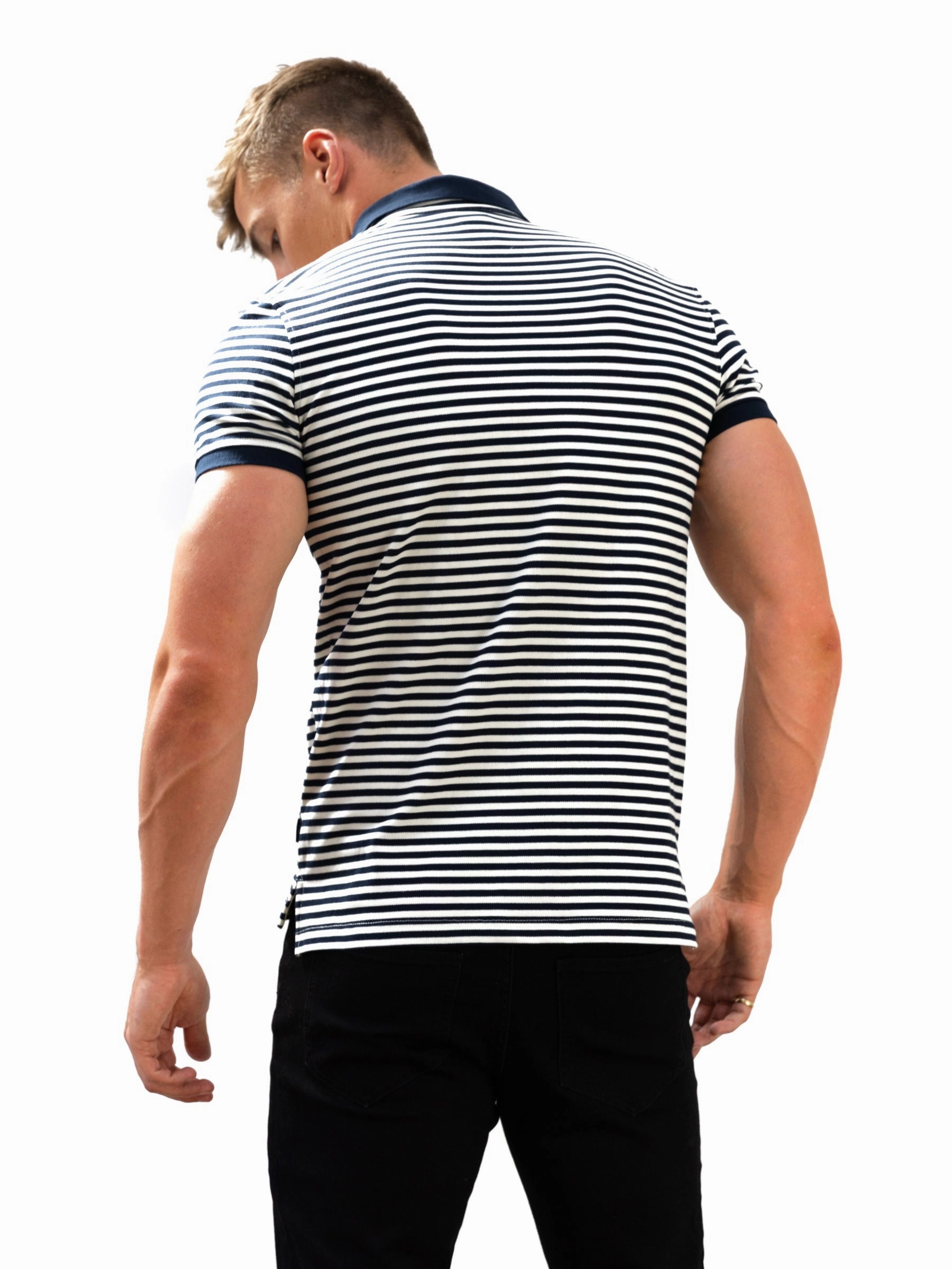 Compact Packing Subtle pattern Stripe Polo Shirt - Navy