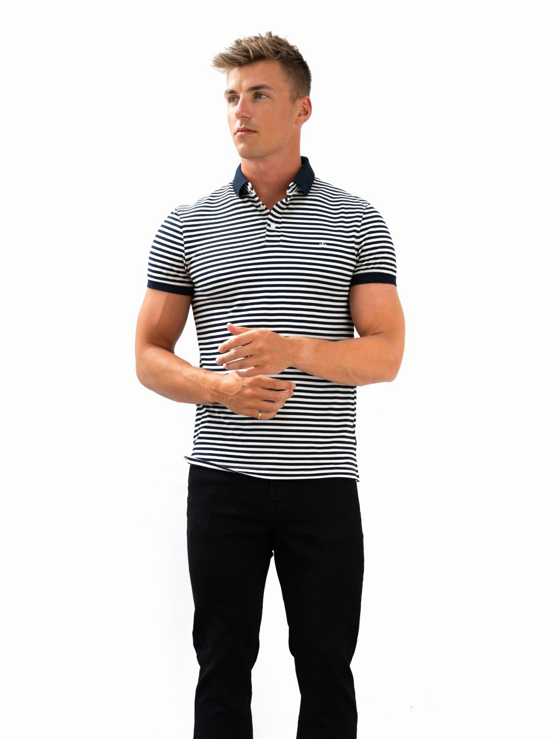 Statement Maker Stripe Polo Shirt - Navy