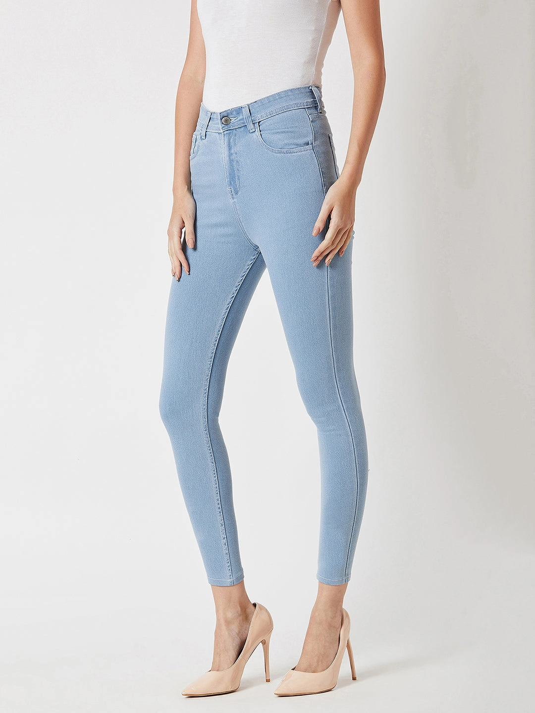 Routine Style 24/7 Comfort Light Blue Skinny High-Rise Clean-Look Cropped Denim Jeans