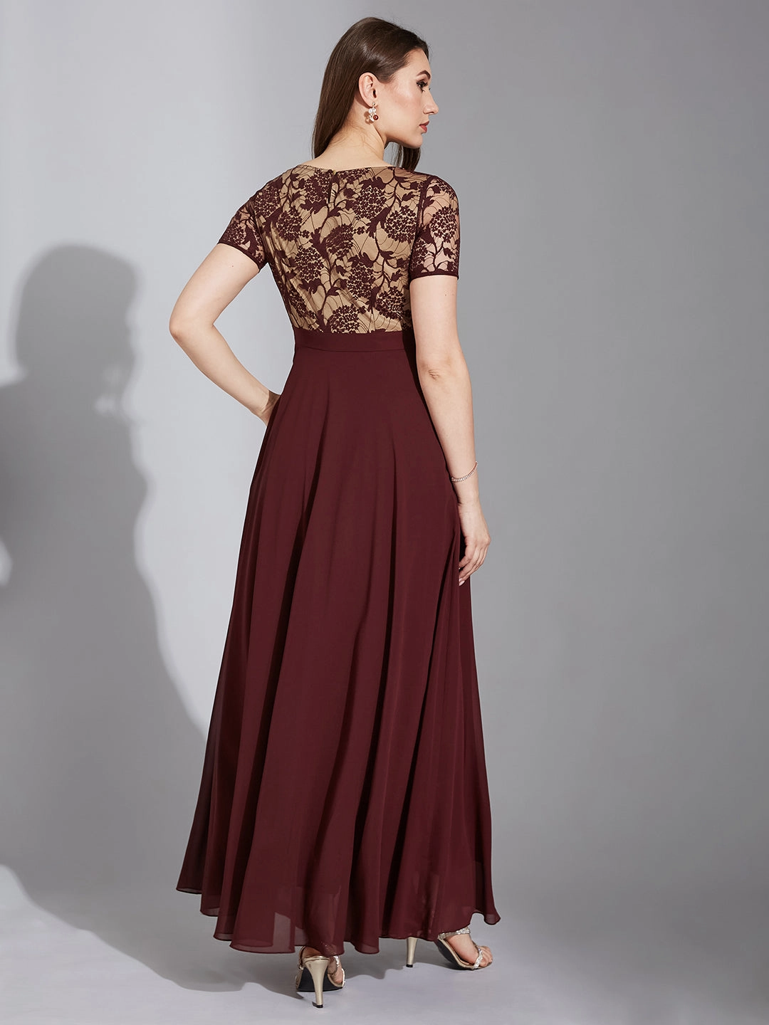 Easy Match Women's Wine & Beige Relaxed Fit Regular Georgette Dress