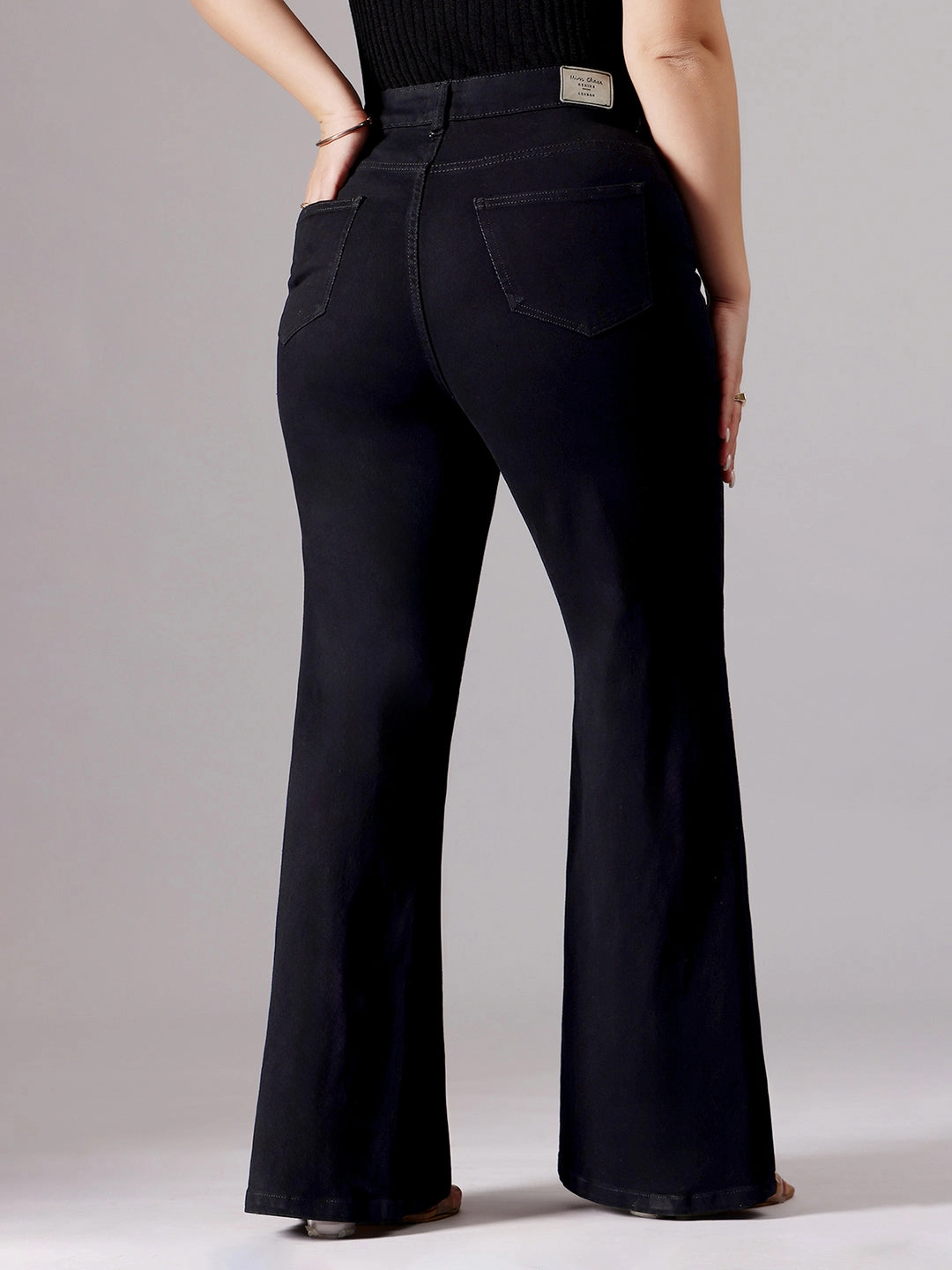 Matching Basic Casual Friday Elegant Casual Women's Black Bootcut High-Rise Clean-Look Stretchable Denim Jeans