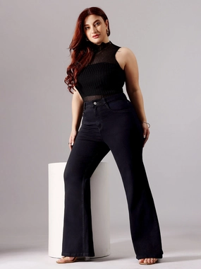 Women's Black Bootcut High-Rise Clean-Look Stretchable Denim Jeans Daily Attire Basic Attire