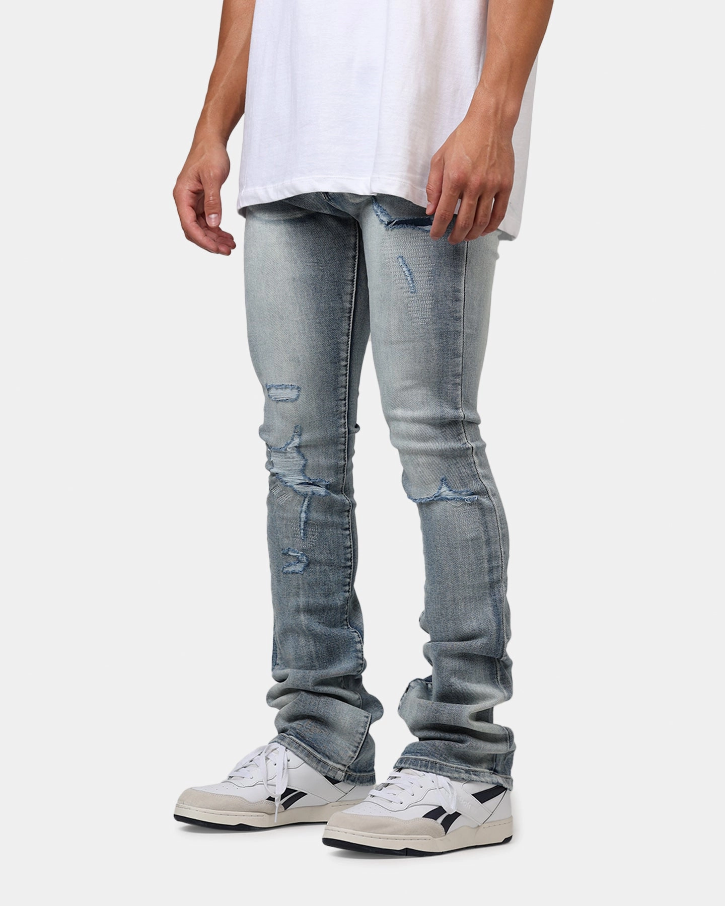 ExpandableSidePanels Comfort Control MNML X635 Ripped Flare Denim Jeans Blue