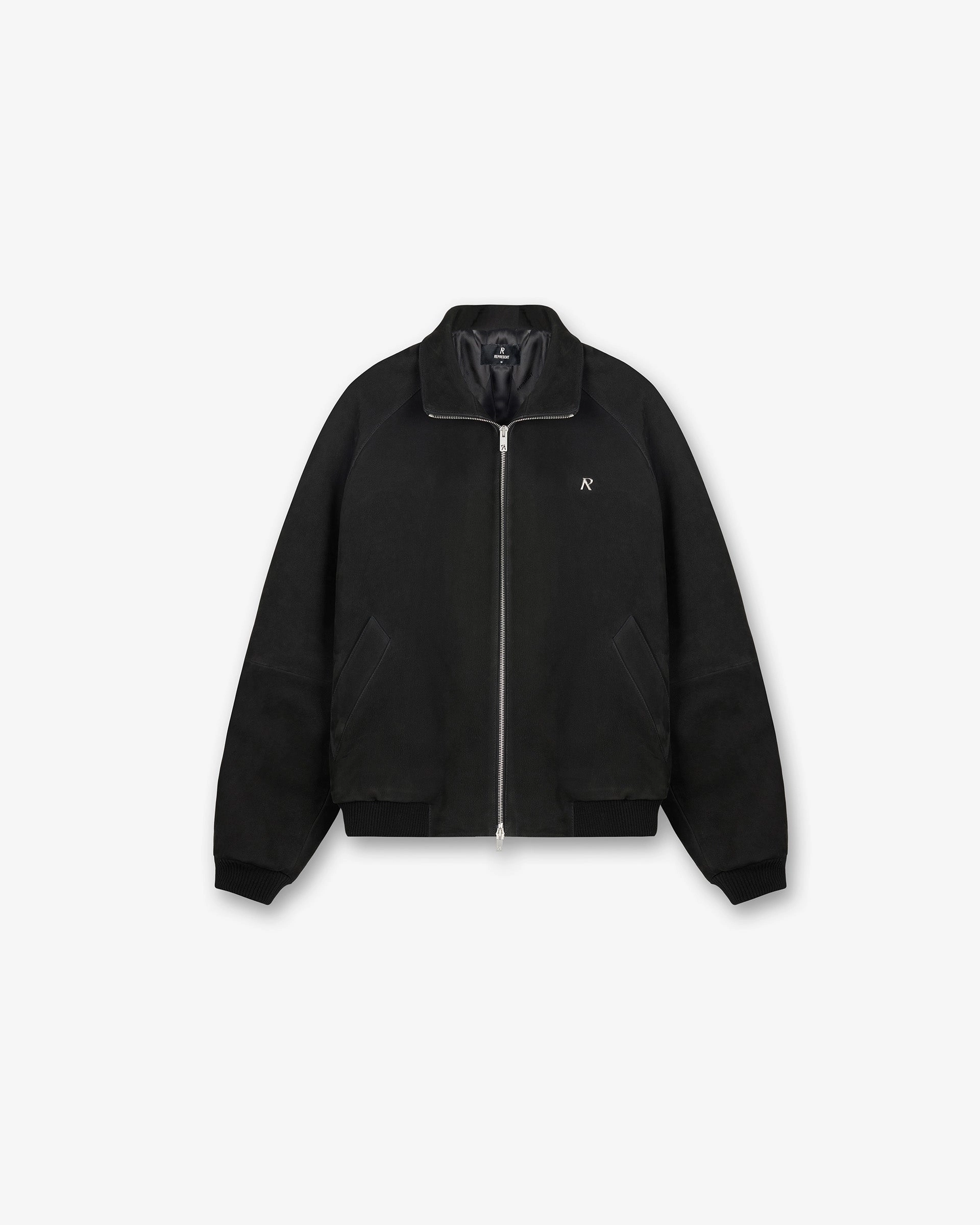 Tagless Neckline Design Suede Bomber - Black
