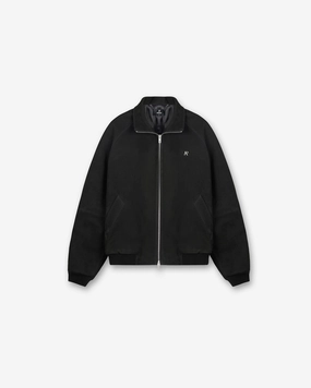 Tagless Neckline Design Suede Bomber - Black