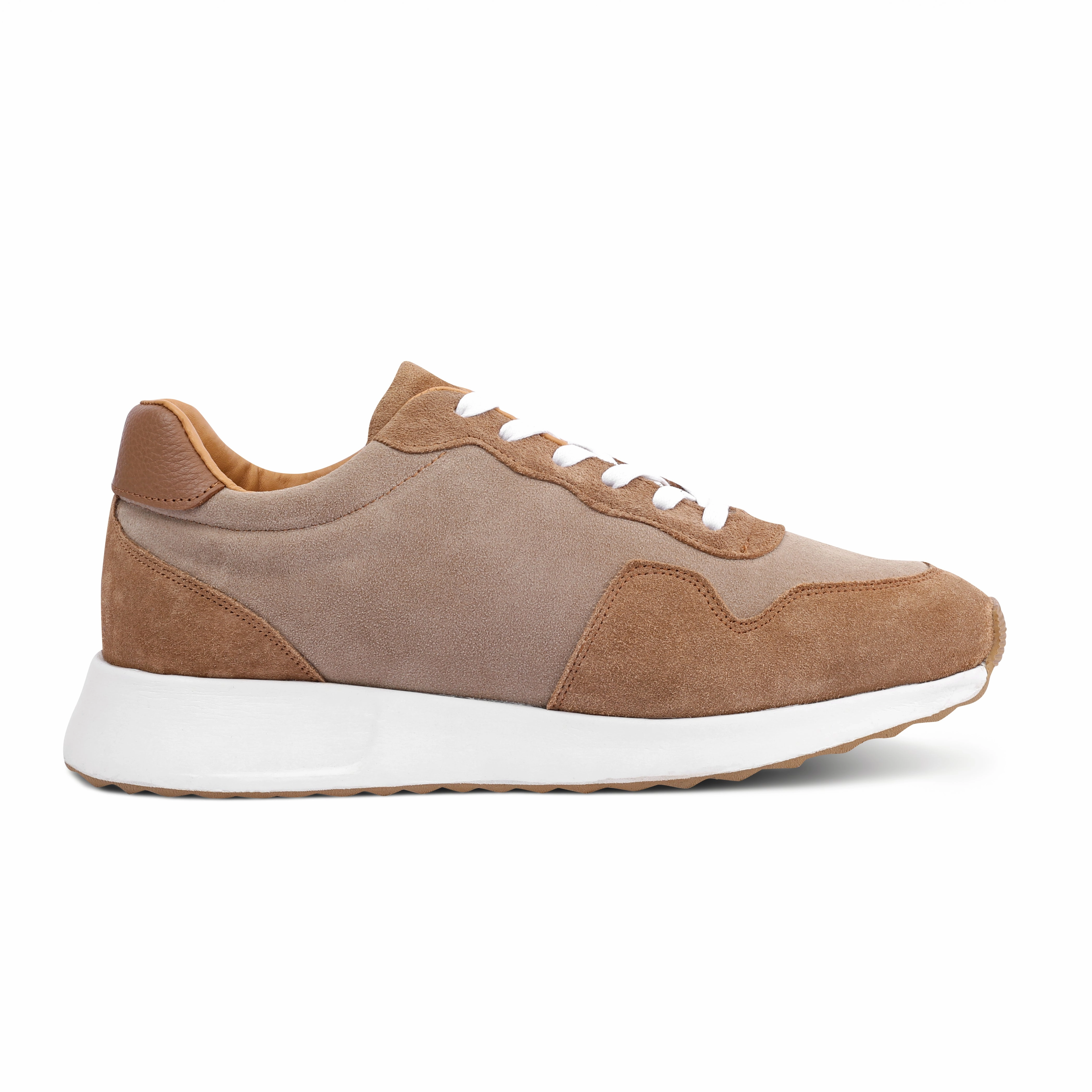Impact Diffusing Heel Slip-resistant look SUEDE X LEATHER EVA SOLE SNEAKERS - BEIGE