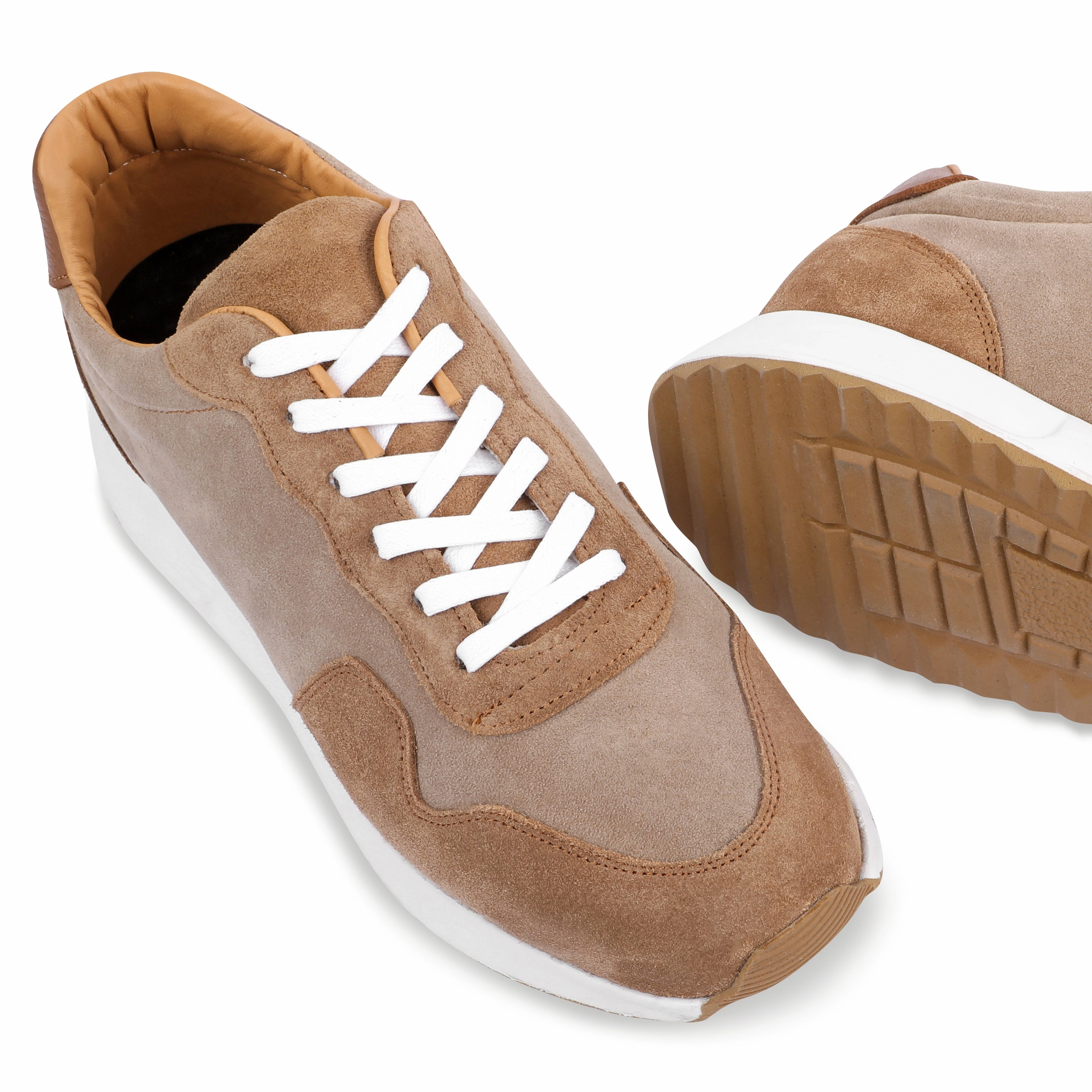 Breathable Airflow SUEDE X LEATHER EVA SOLE SNEAKERS - BEIGE