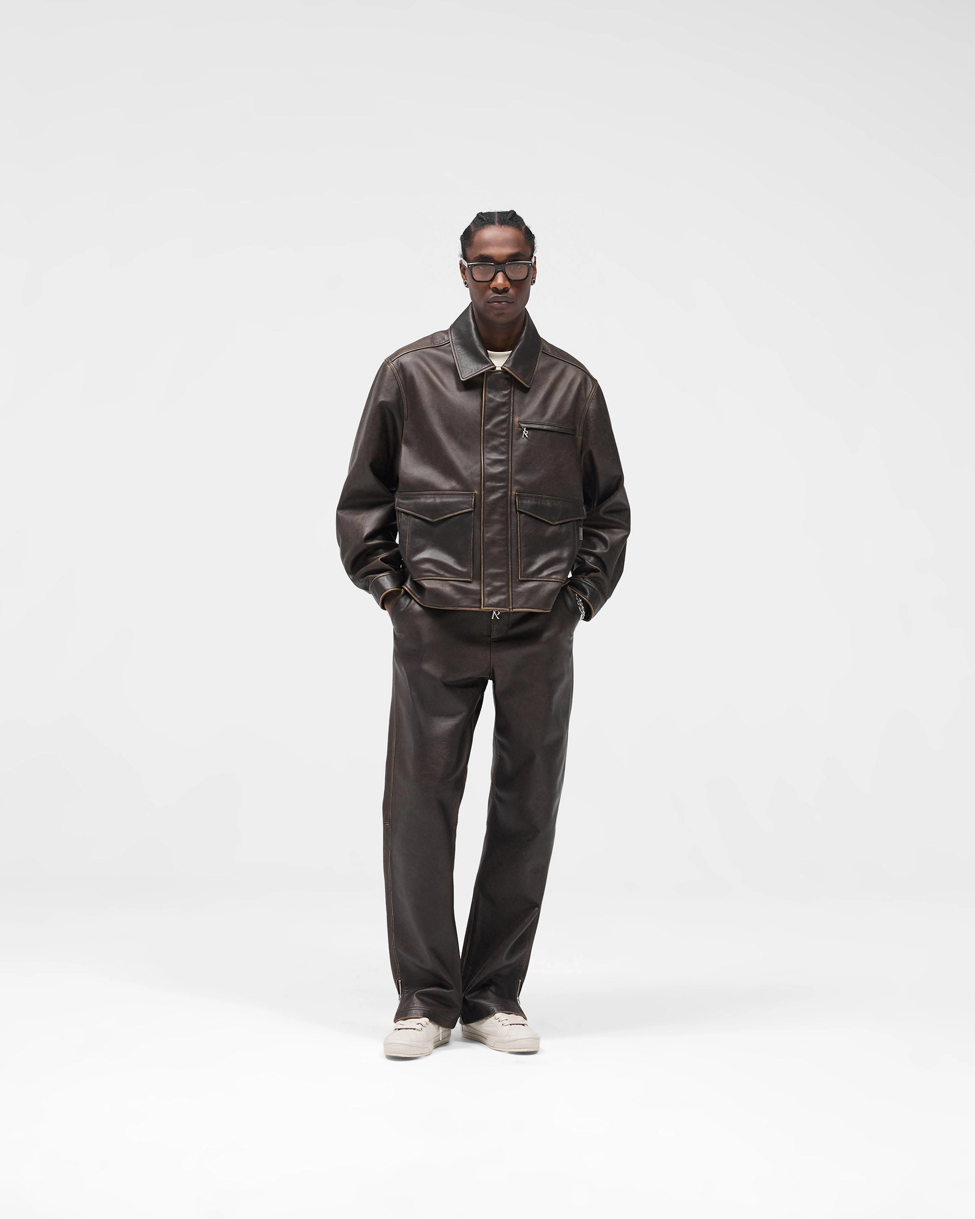 Sunfade Leather Jacket - Nero SoftshellTexture