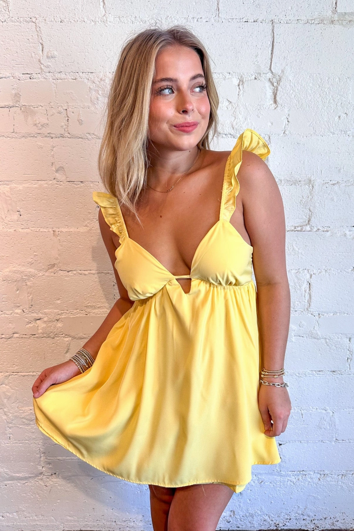 Sunflower Fields Baby Doll Dress Contrast-Lining