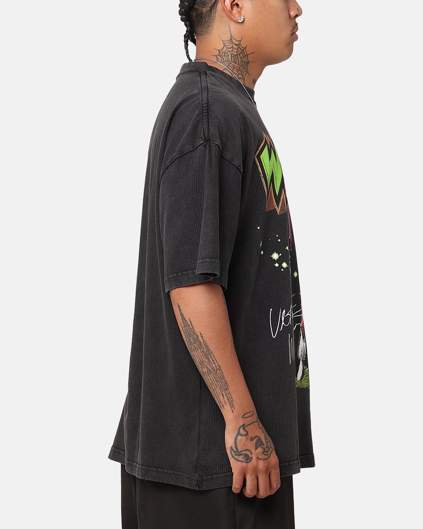 Comfortable Cotton Stretch Knit Material Culture Kings X WWE Ultimate Warrior Vintage T-Shirt Black Acidwash