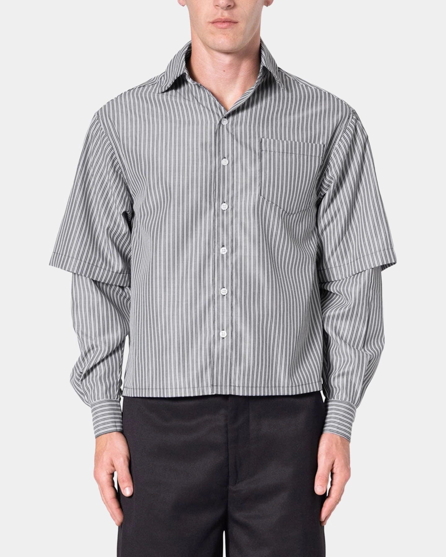 MNML Double Layer Pinstripe Shirt Black CrossBackDesign