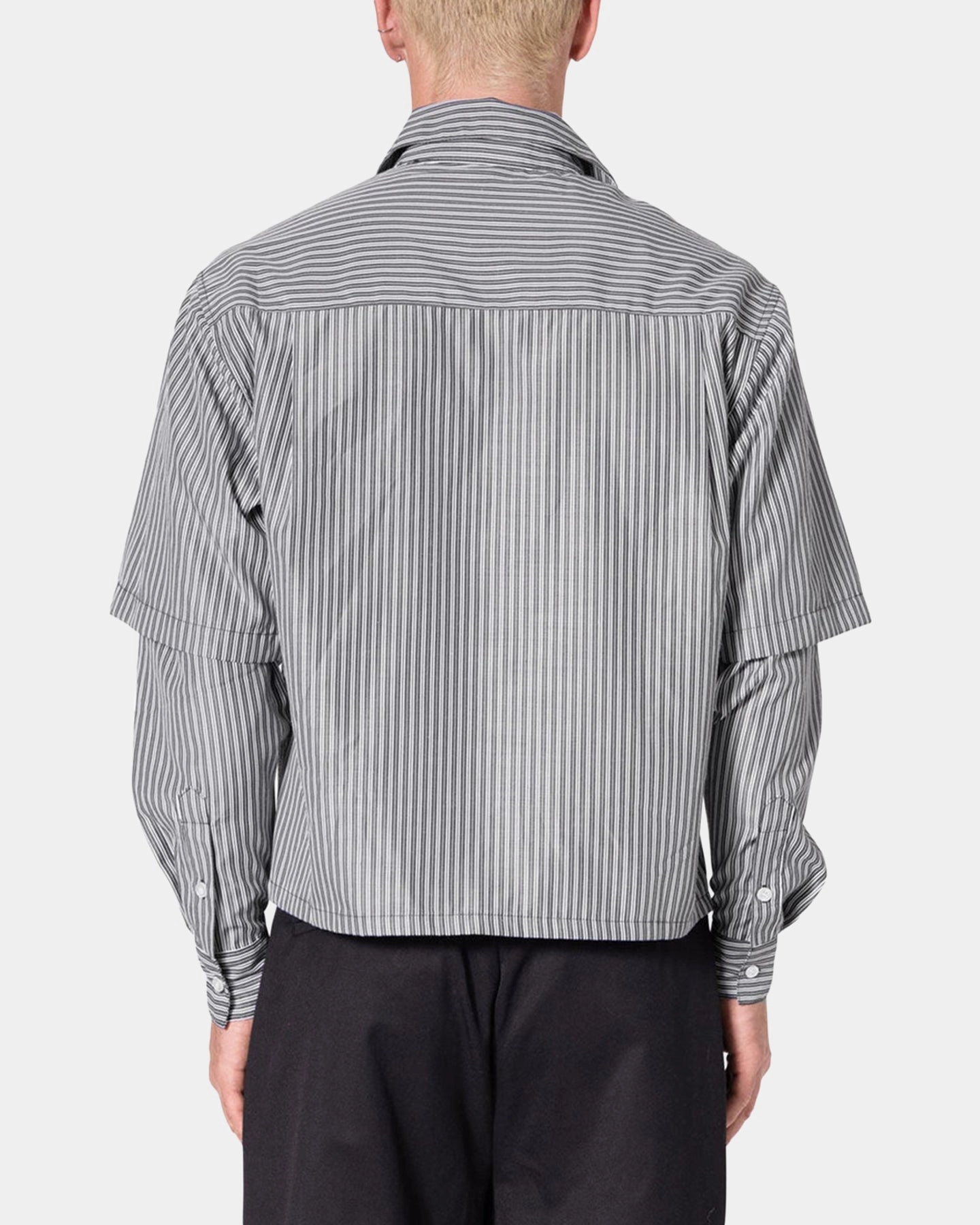 Minimalist Silhouette Cut MNML Double Layer Pinstripe Shirt Black
