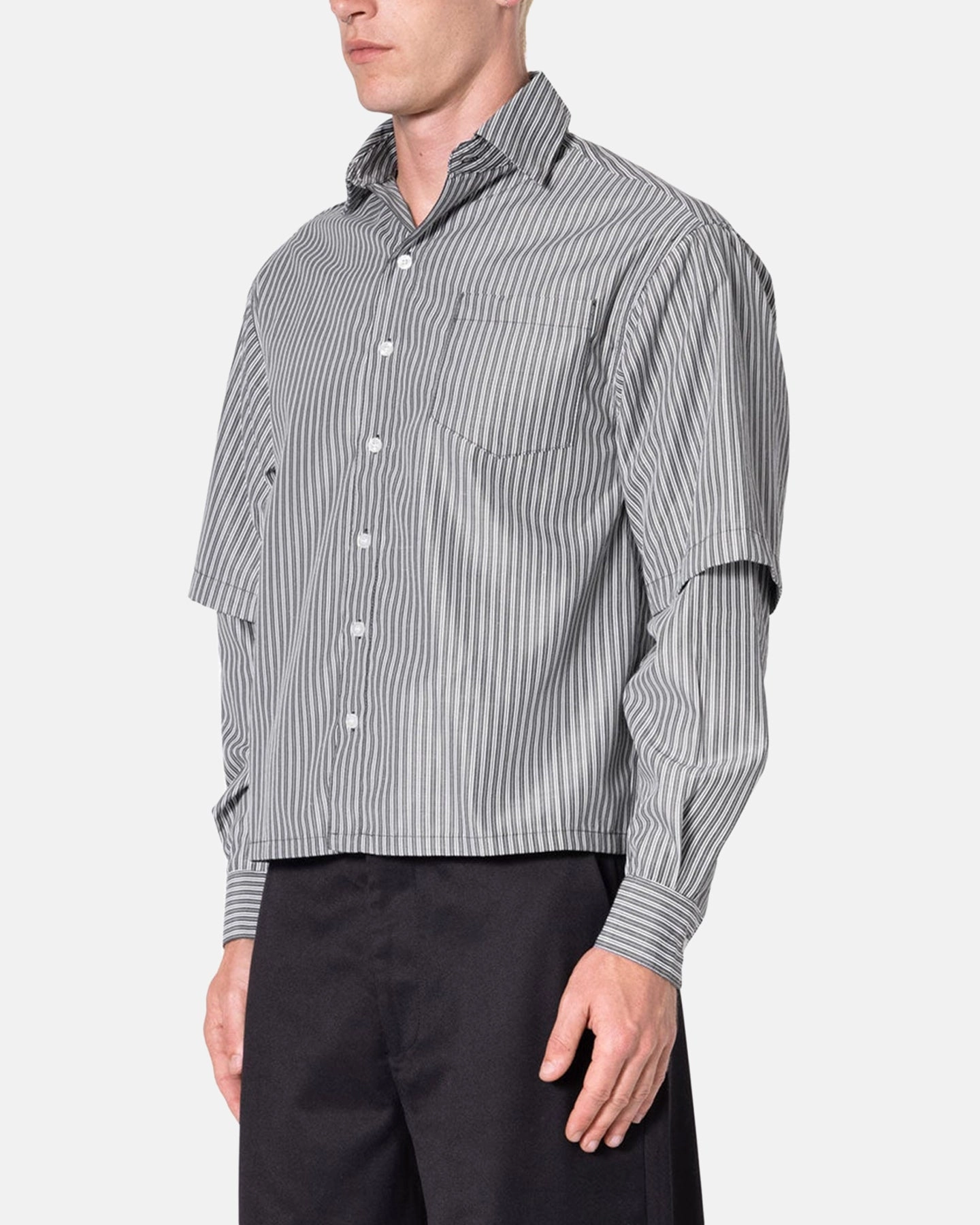 MNML Double Layer Pinstripe Shirt Black Fray Resistant Edges