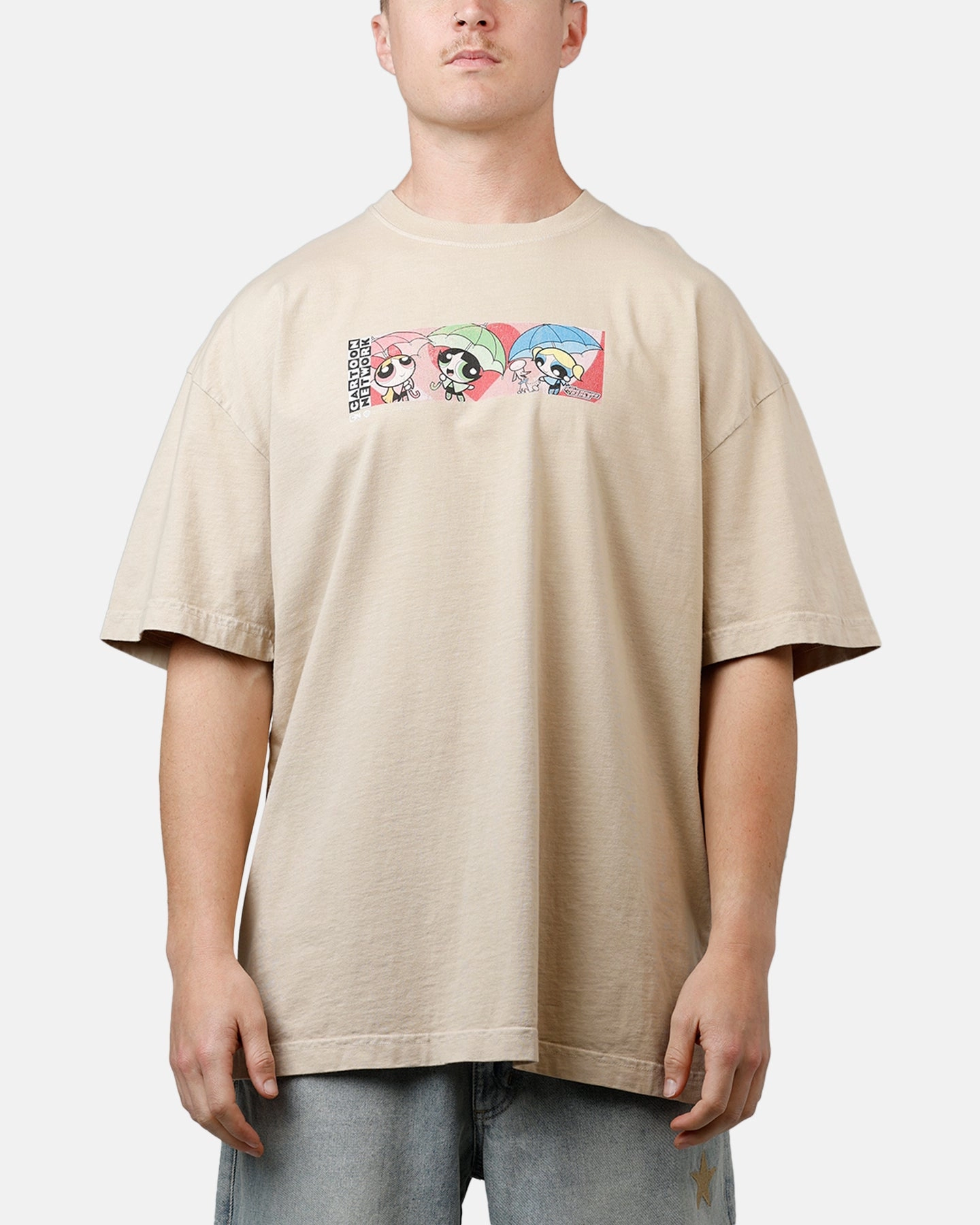 Soft Pullover Convertible Sleeve Adaptation 73 Studio X Cartoon Network The Powerpuff Girls Grail Vintage T-Shirt Stone