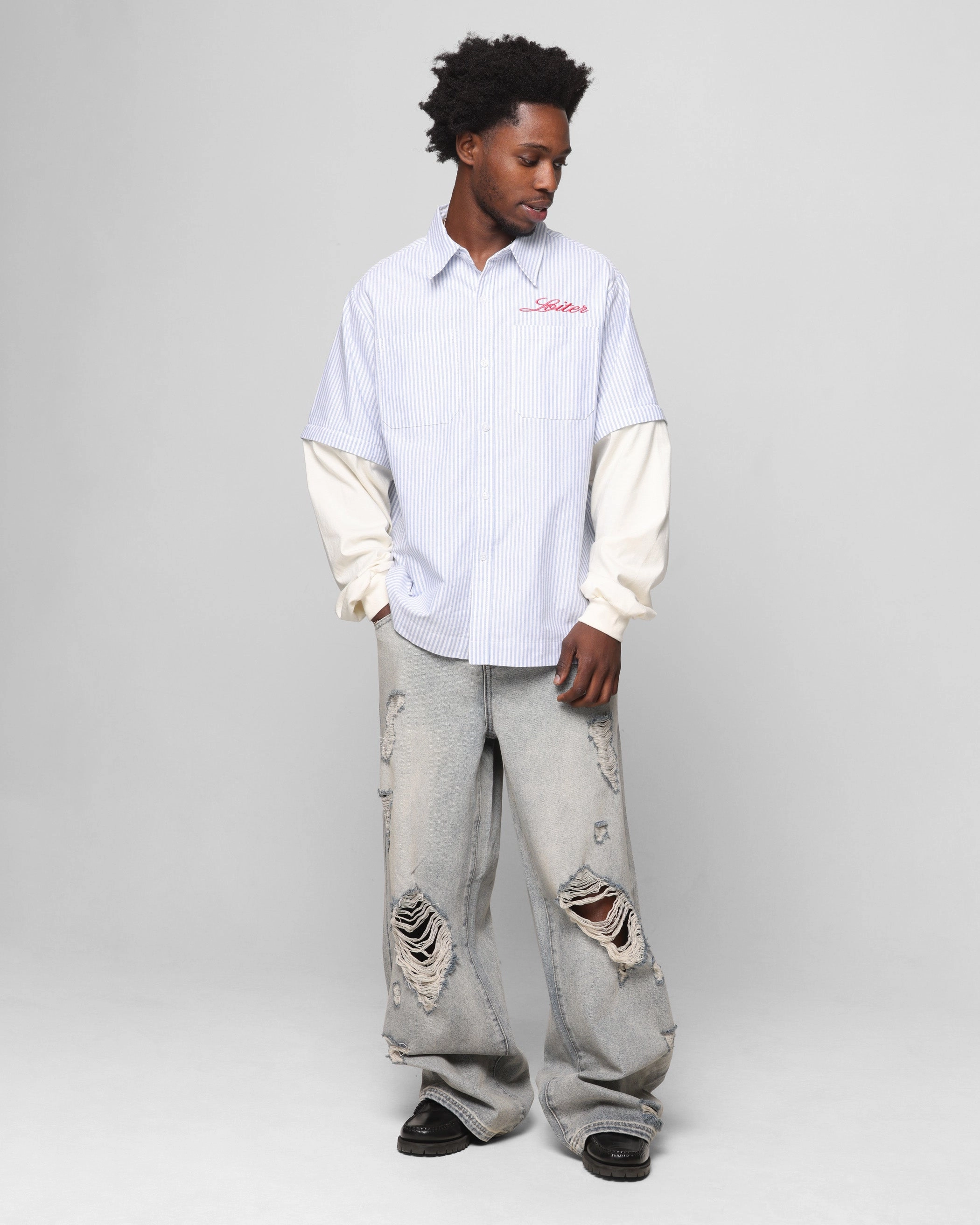 Loiter Star Layered Distressed Jeans Washed Blue QuickDryTechnology