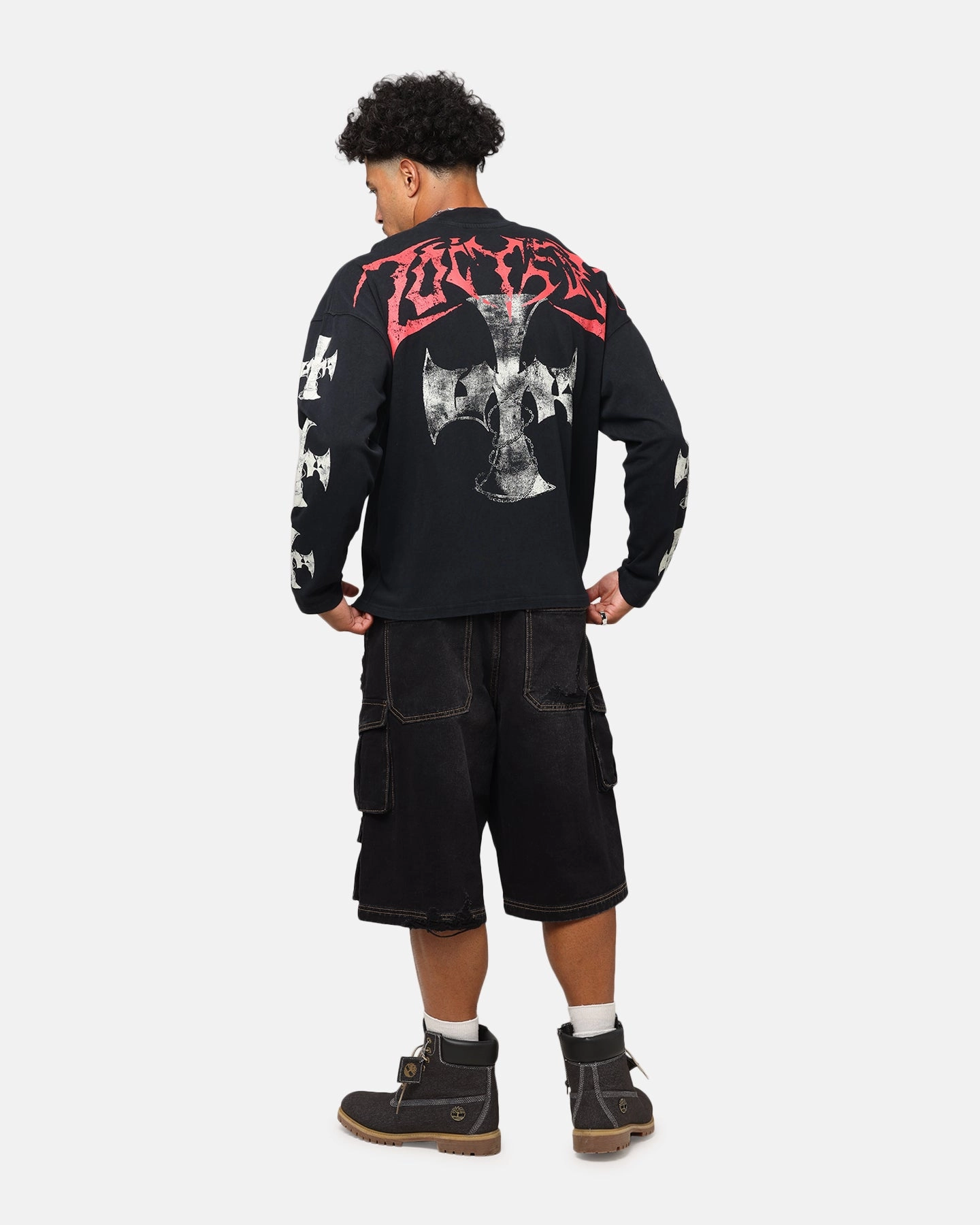 Loiter Cross Long Sleeve T-Shirt Black Acidwash standard fit