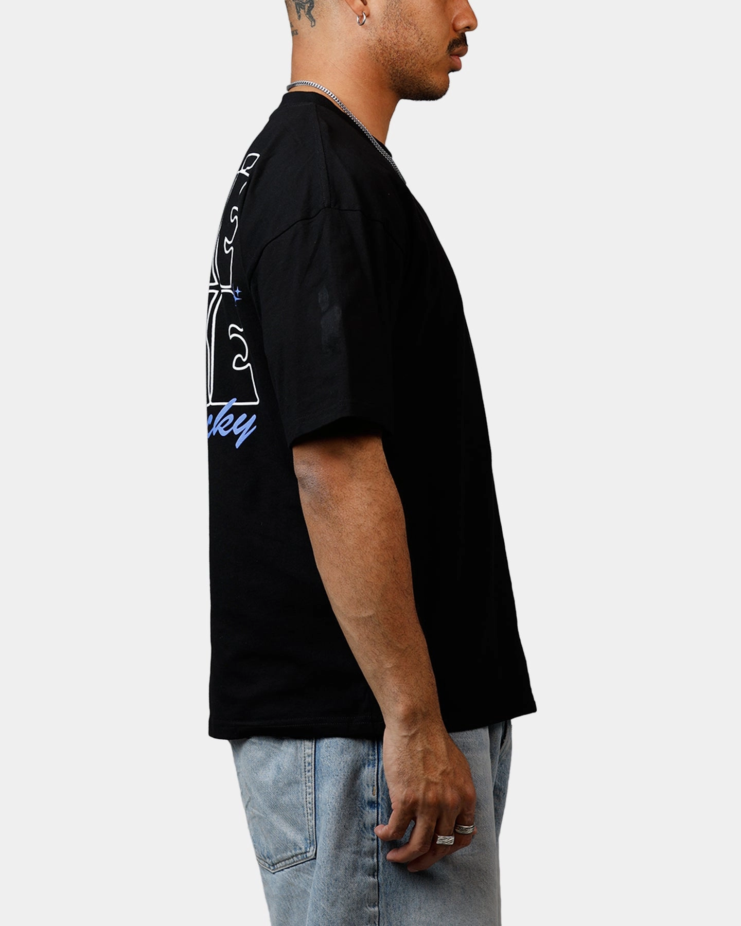 Printed Blouse YarnDyedFabric Carre Feeling Lucky T-Shirt Black