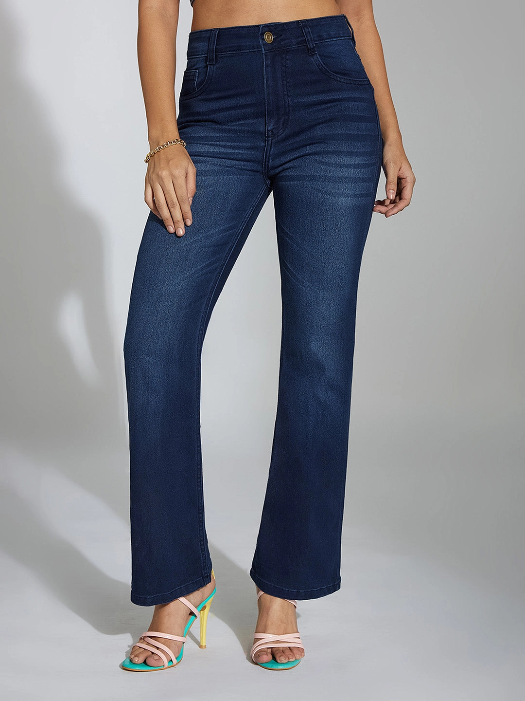 CHASEstretch? Navy-Blue Wide-Leg Mid-Rise Denim Jeans Professional Wear Weekend Warrior Brushed Interior