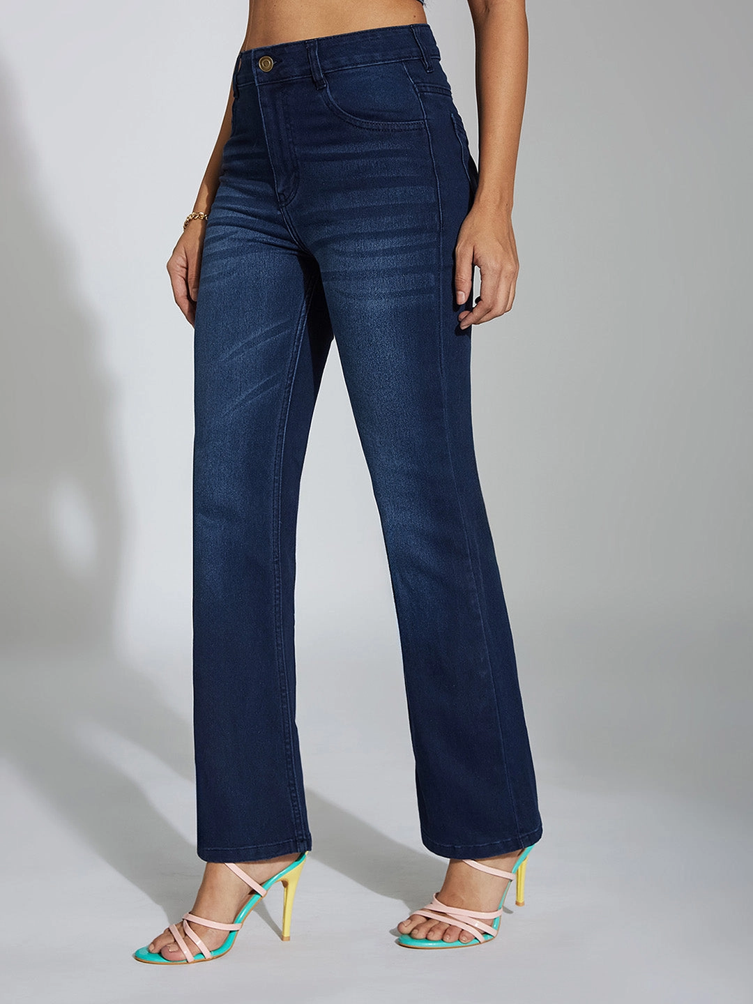 Lightweight Urban Explorer CHASEstretch? Navy-Blue Wide-Leg Mid-Rise Denim Jeans