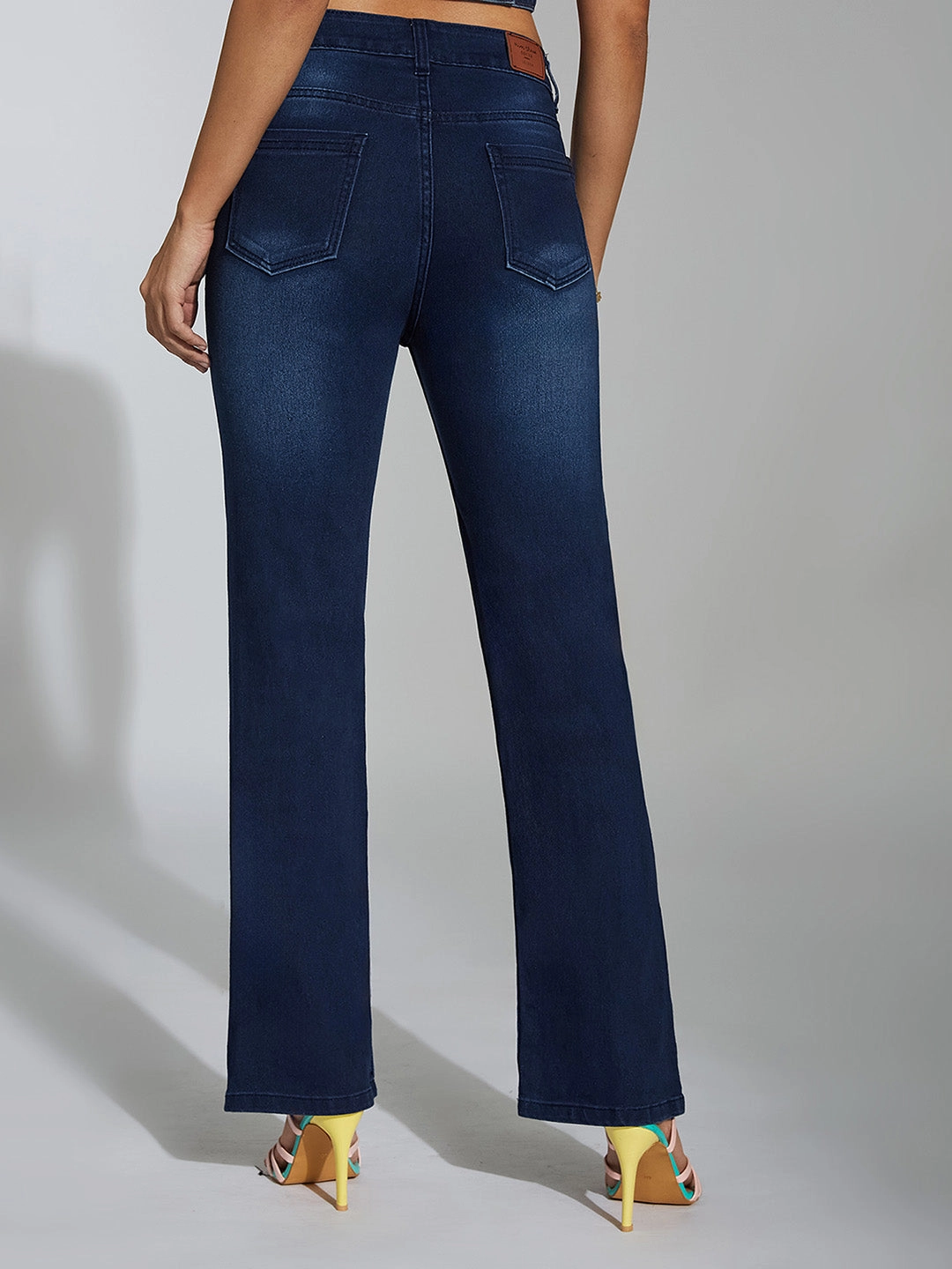 Night Out Parent Style CHASEstretch? Navy-Blue Wide-Leg Mid-Rise Denim Jeans
