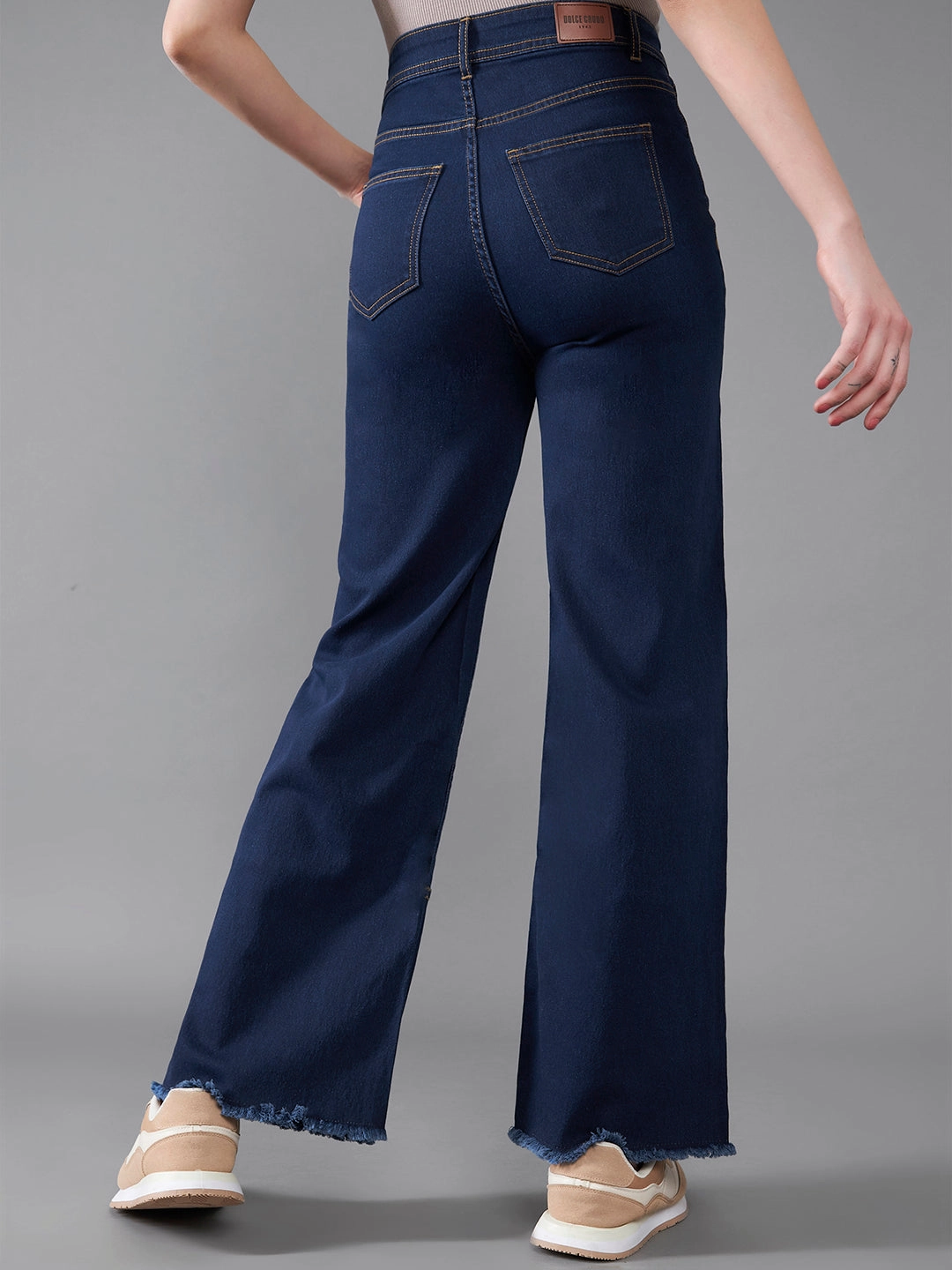 Casual Essentials 24/7 Comfort Navy-Blue Wide-Leg High-Rise Stretchable Denim Jeans