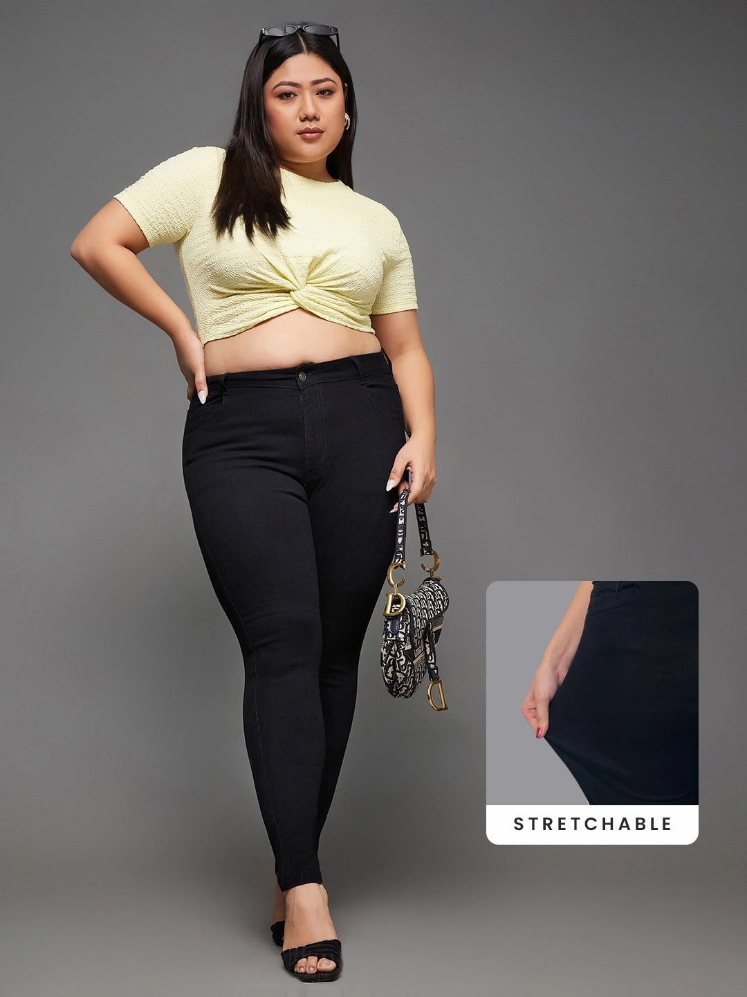 CHASEstretch? Black Skinny-Fit High-Rise Stretchable Denim Jeans Double Layered Knees Everyday Shopping Day