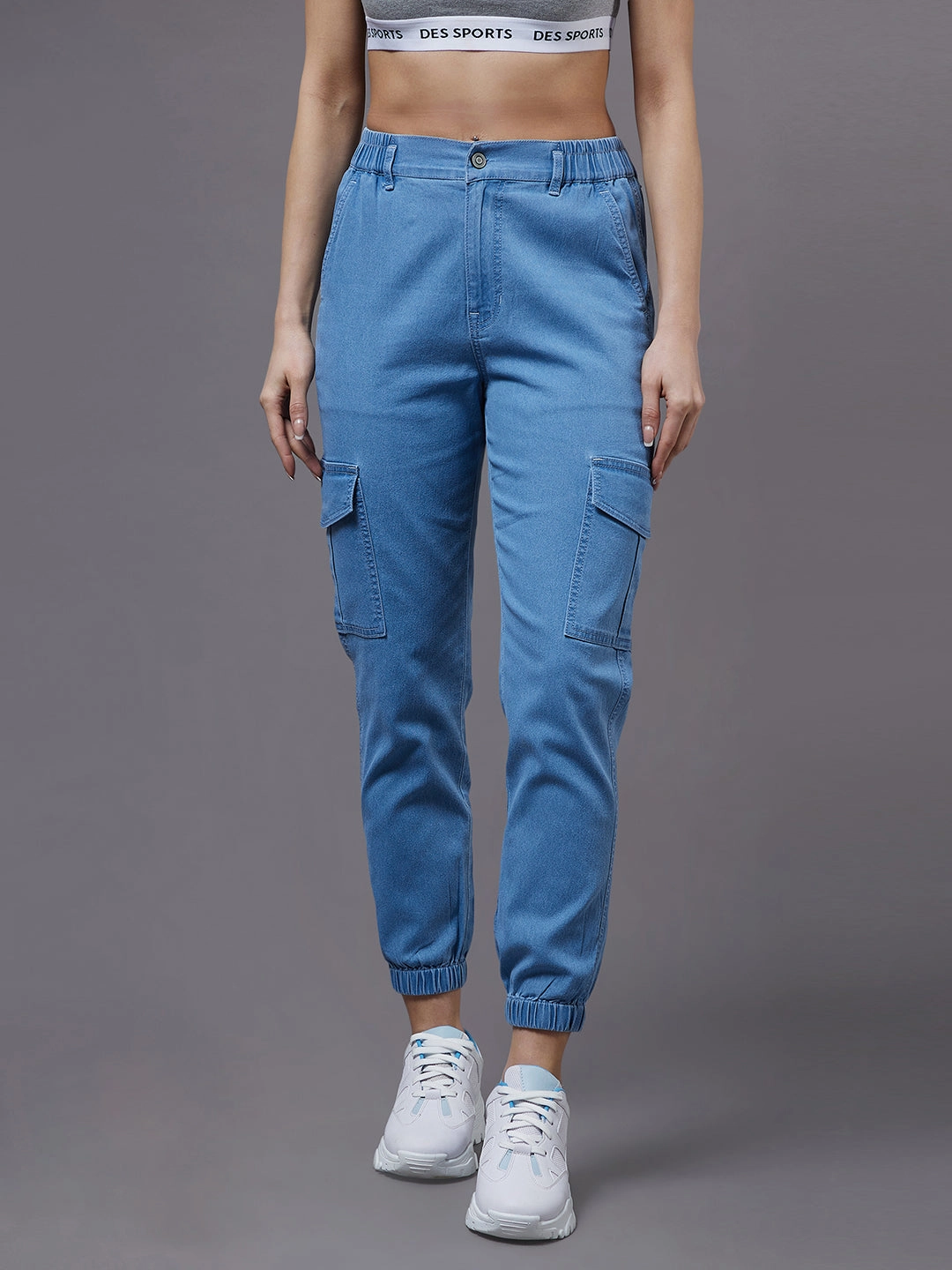 Women's Light Blue High-Rise Regular Light Weight Stretchable Denim Joggers Moisture Management Athletic Comfort
