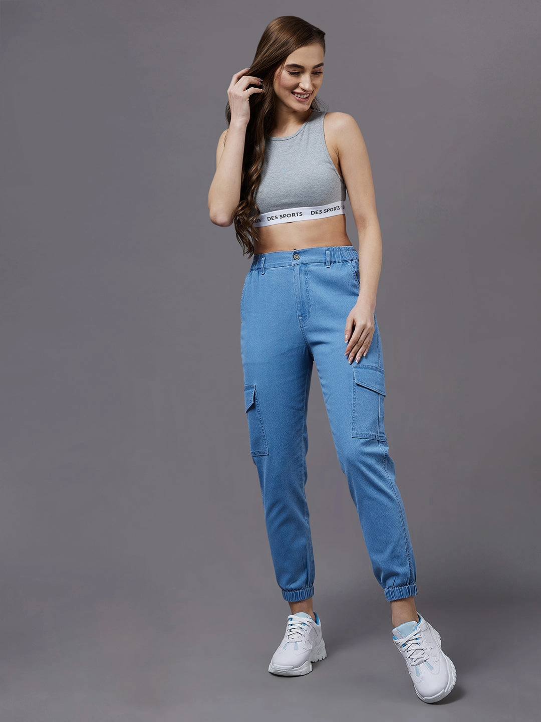 Simple Comfort Wear Women's Light Blue High-Rise Regular Light Weight Stretchable Denim Joggers
