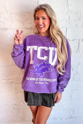 TCU Mascot Cord Sweatshirt Neutral Colors Casual Comfort