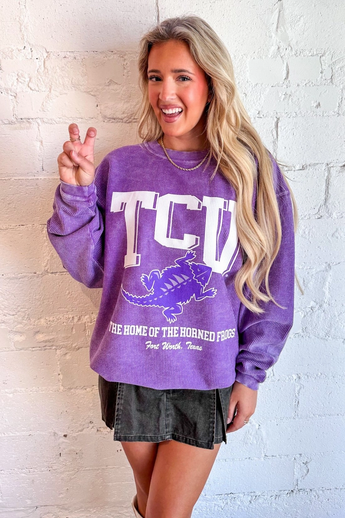 TCU Mascot Cord Sweatshirt Neutral Colors Casual Comfort