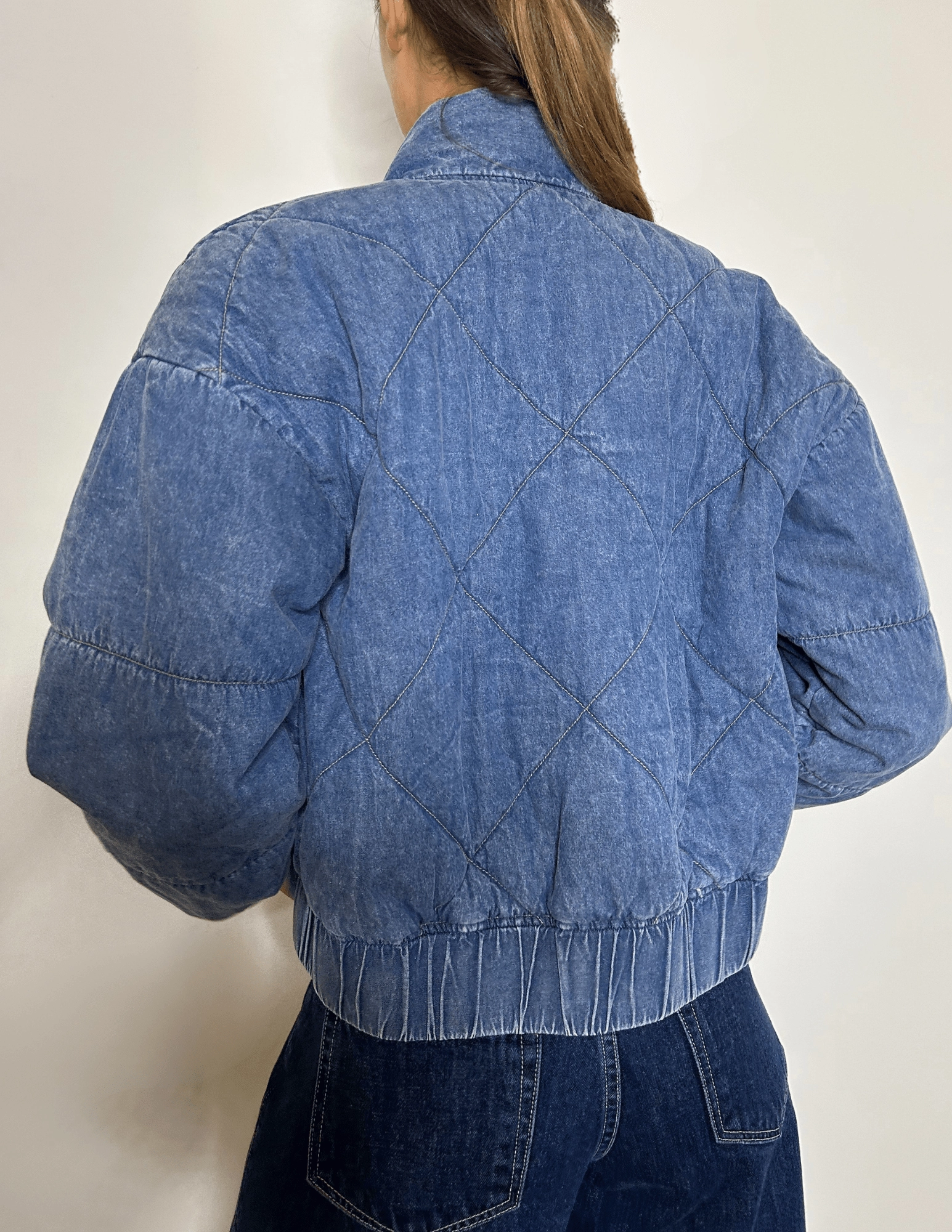L'AGENCE Ryah Washed Denim Bomber Jacket Wind Protection