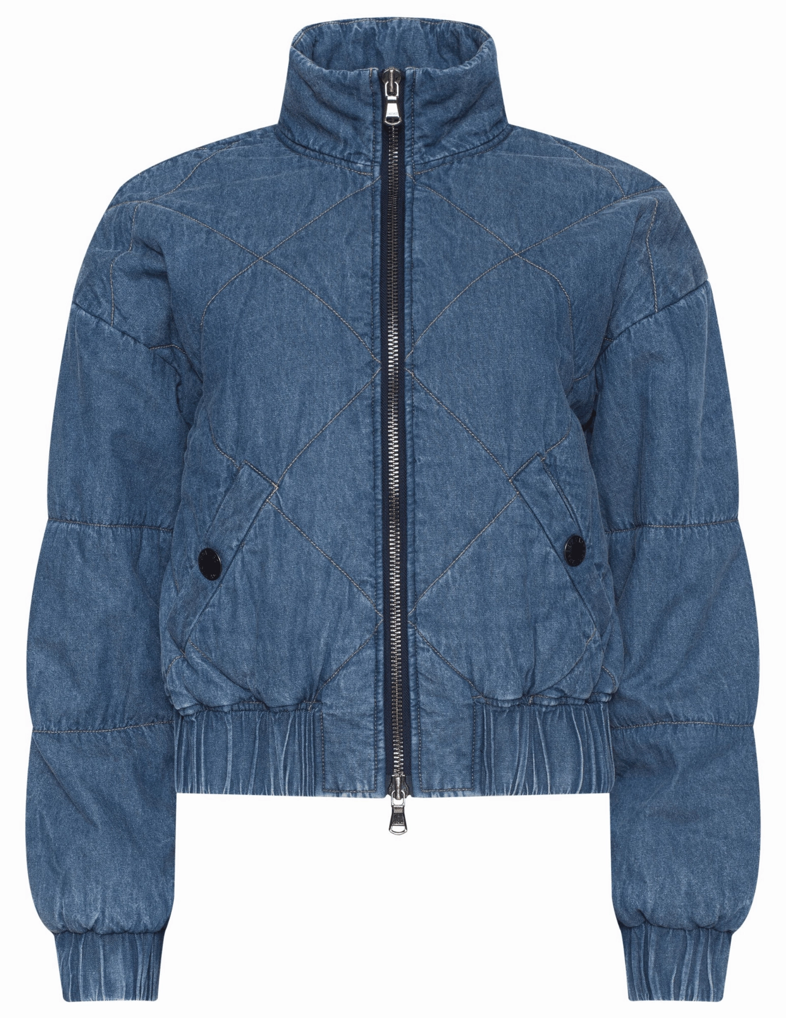 L'AGENCE Ryah Washed Denim Bomber Jacket Windbreaker Style Waist Belt