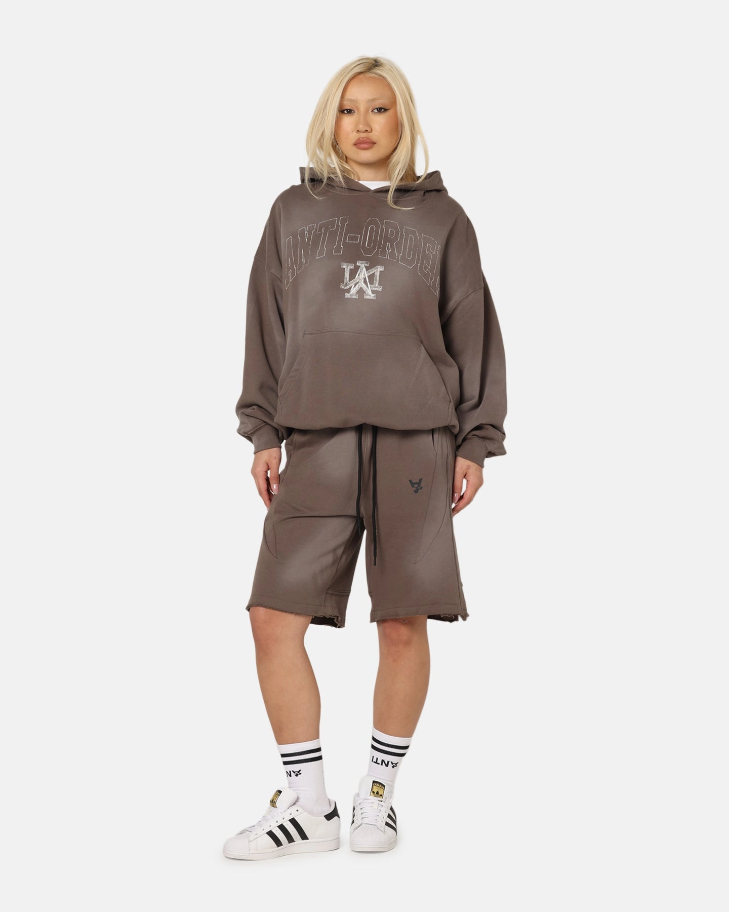 The Anti Order Apocalypse Sweat Shorts Sunfade Brown Rayon drape