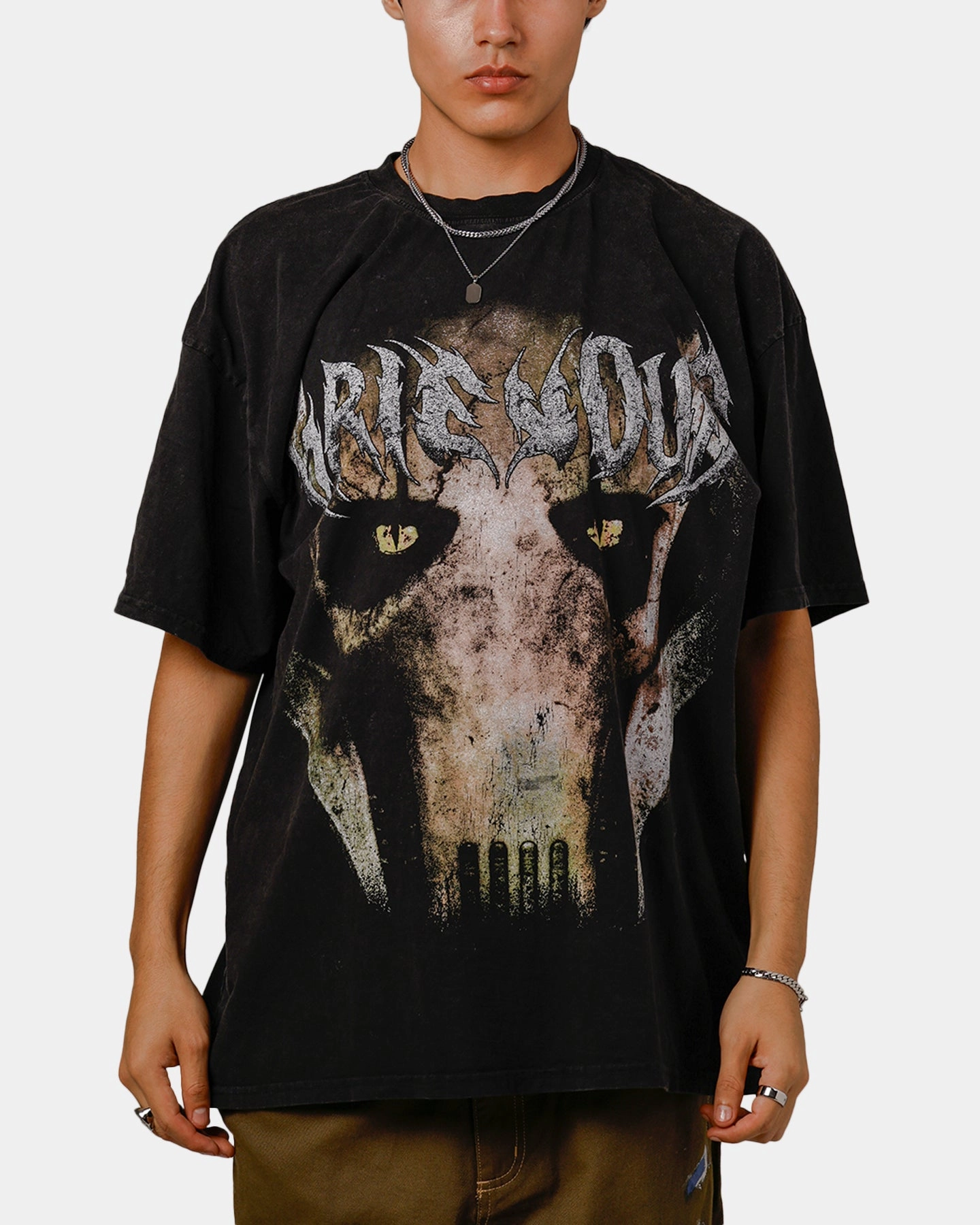 Thermal Regulating Fabric Comfortable Look Goat Crew Star Wars Grevious Vintage T-Shirt Black Acidwash