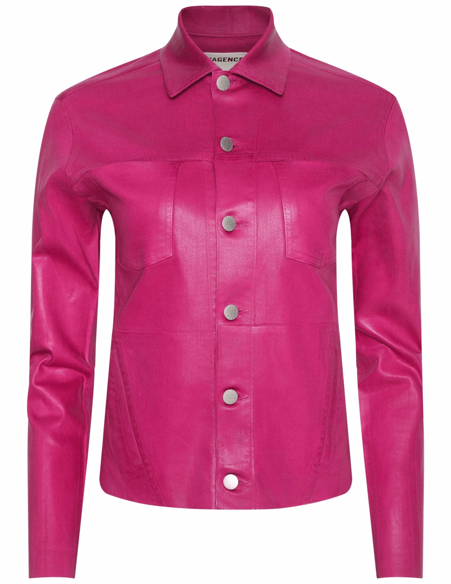 L'AGENCE Janelle Slim Raw Coated Jacket in Pink Coated Low Profile Logoing Casual Fit Silhouette