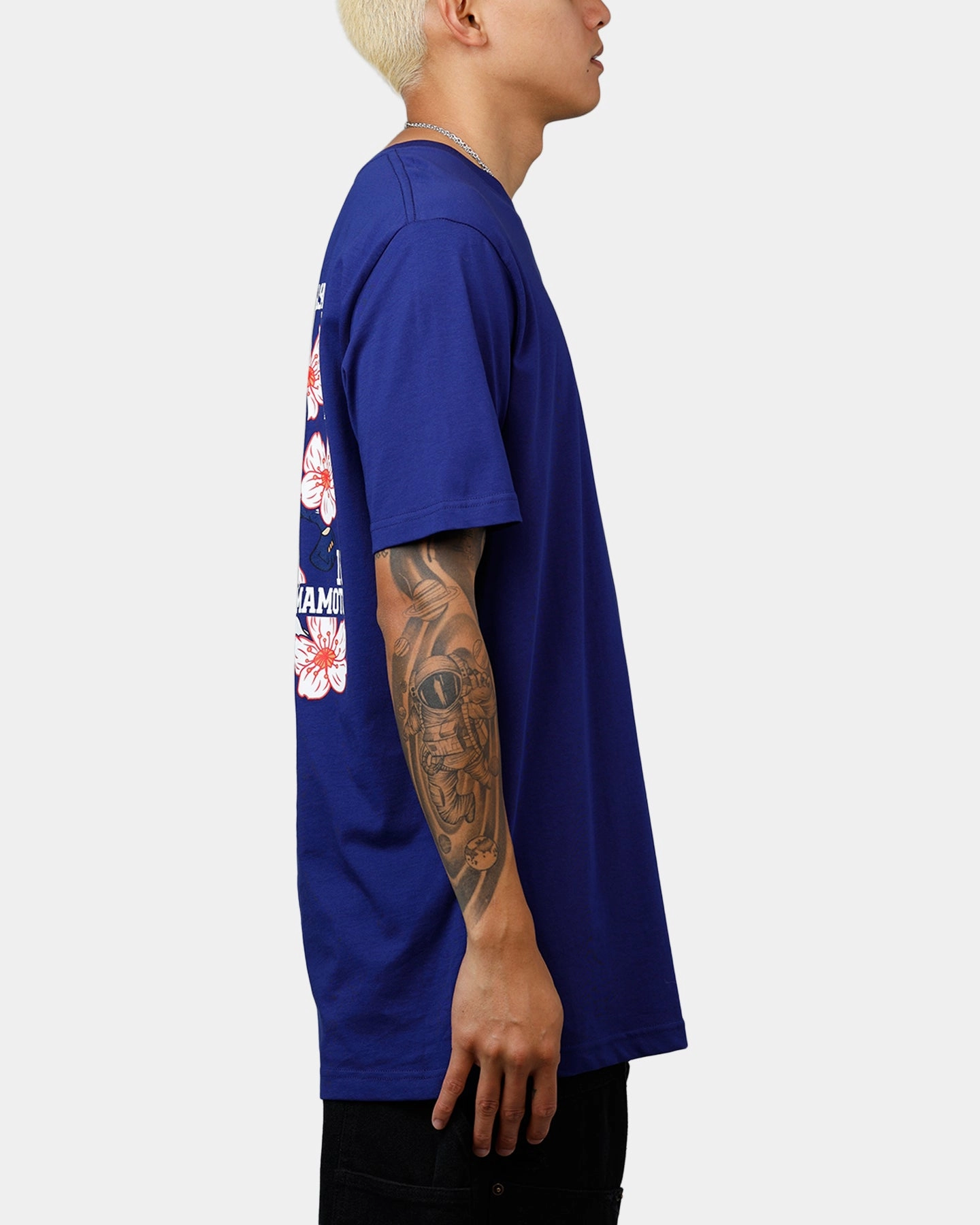 New Era Los Angeles Dodgers Cherry Blossom T-Shirt Blue Knit Fabric Technology HoodedVersion