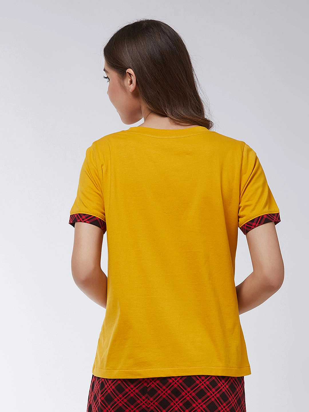 Colorfast Dye Method Women's Mustard Yellow Round Neck Short Sleeves Regular Length Printed T-shirt