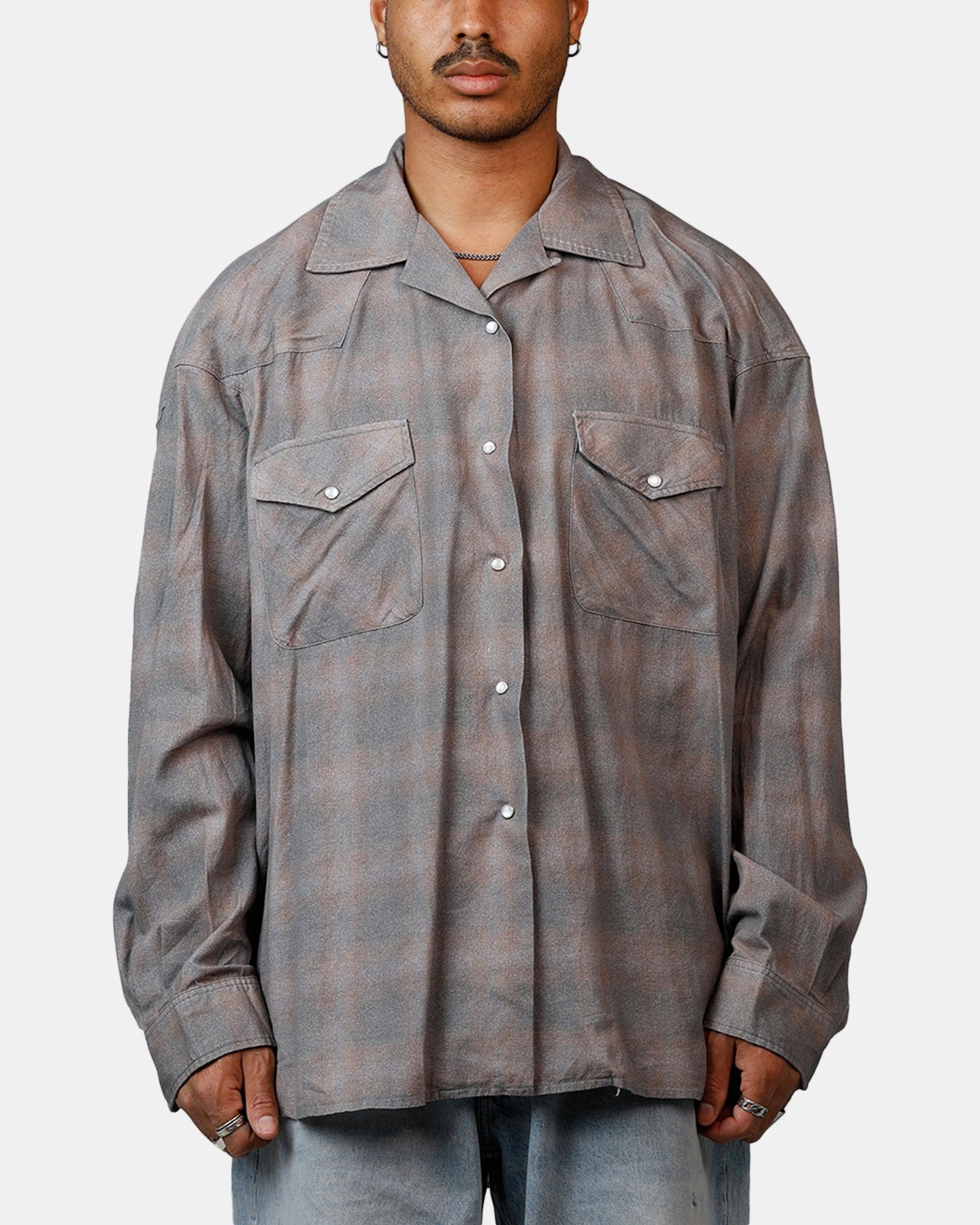 MNML Faded Print Flannel Shirt Grey All Day Comfort Microfiber Material
