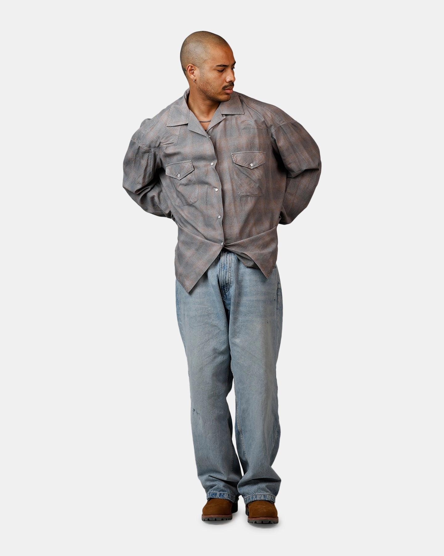 ButtonFront Moisture Wicking Material MNML Faded Print Flannel Shirt Grey